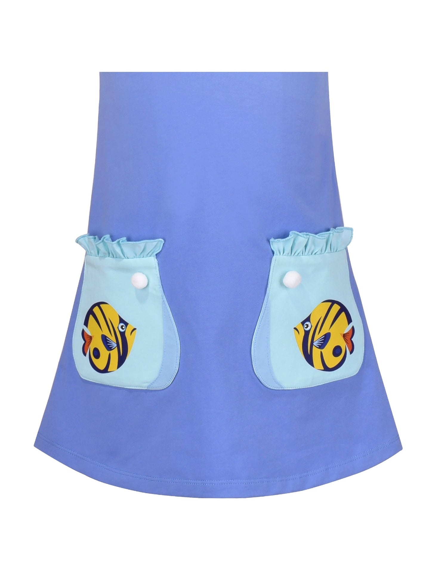 Girls Dress Tee Cotton Sunflower Petal Short Sleeve Blue