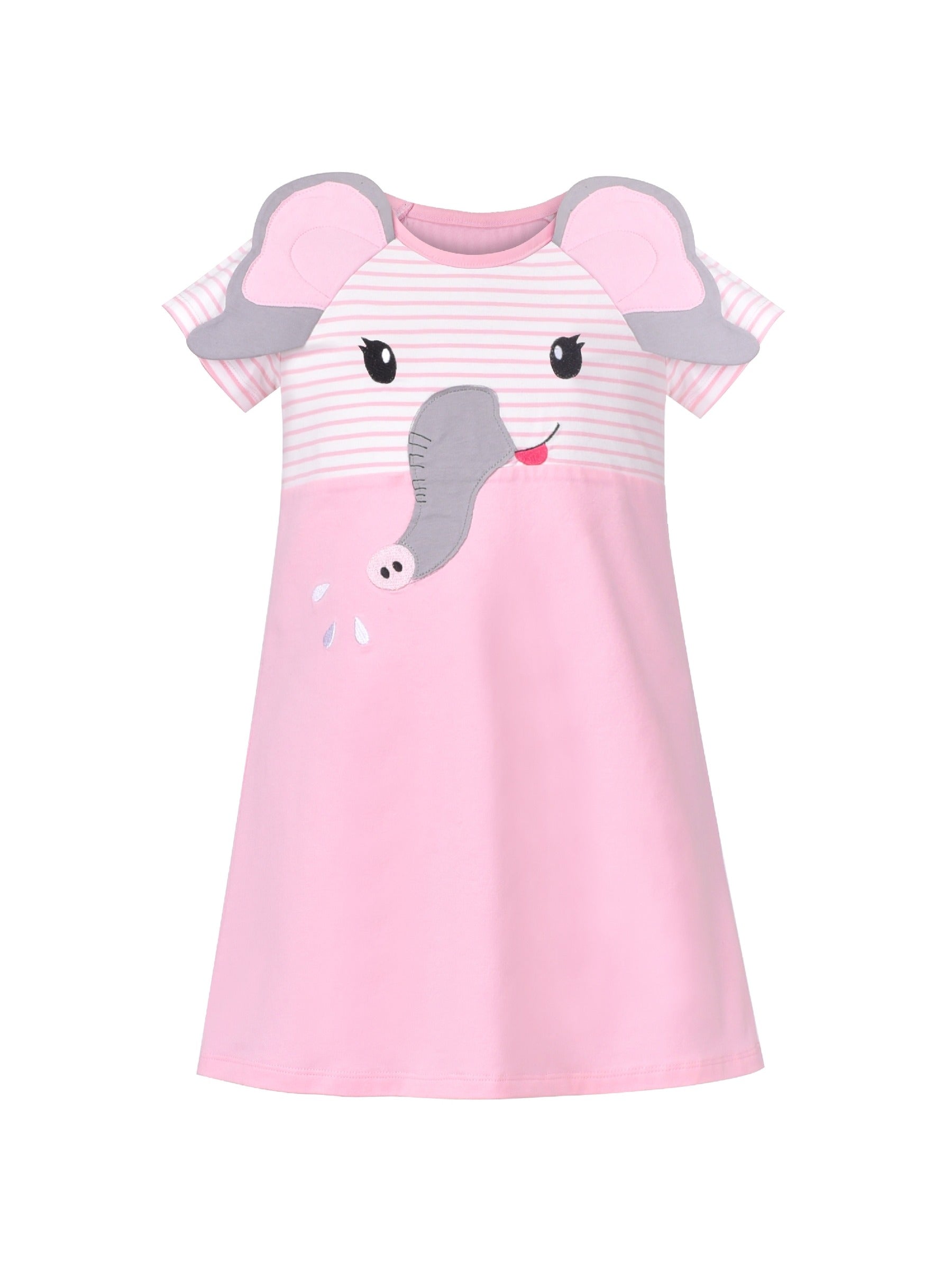 Girls Dress Tee Cotton Sunflower Petal Short Sleeve Pink
