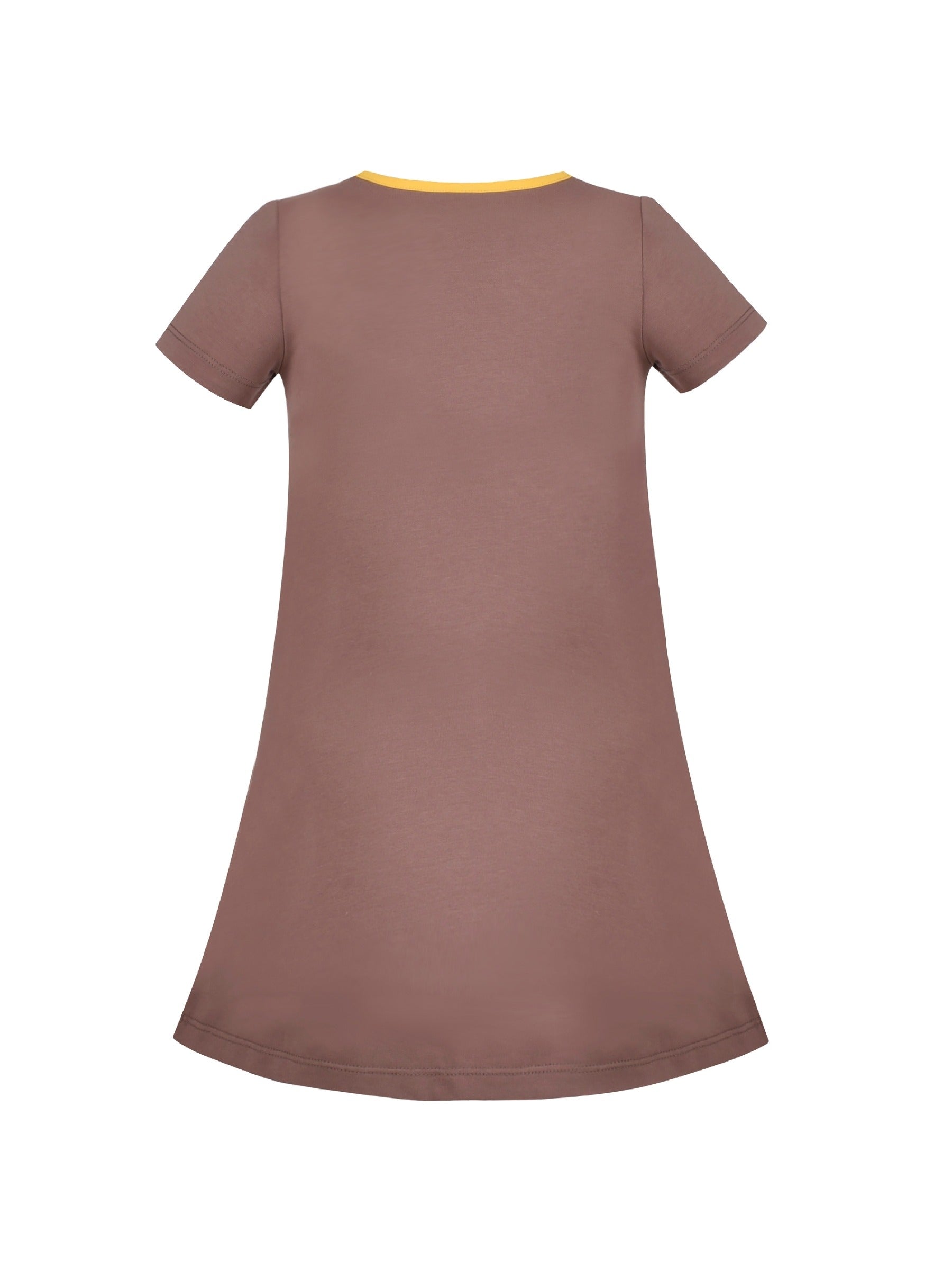 Girls Dress Tee Cotton Sunflower Petal Short Sleeve Brown
