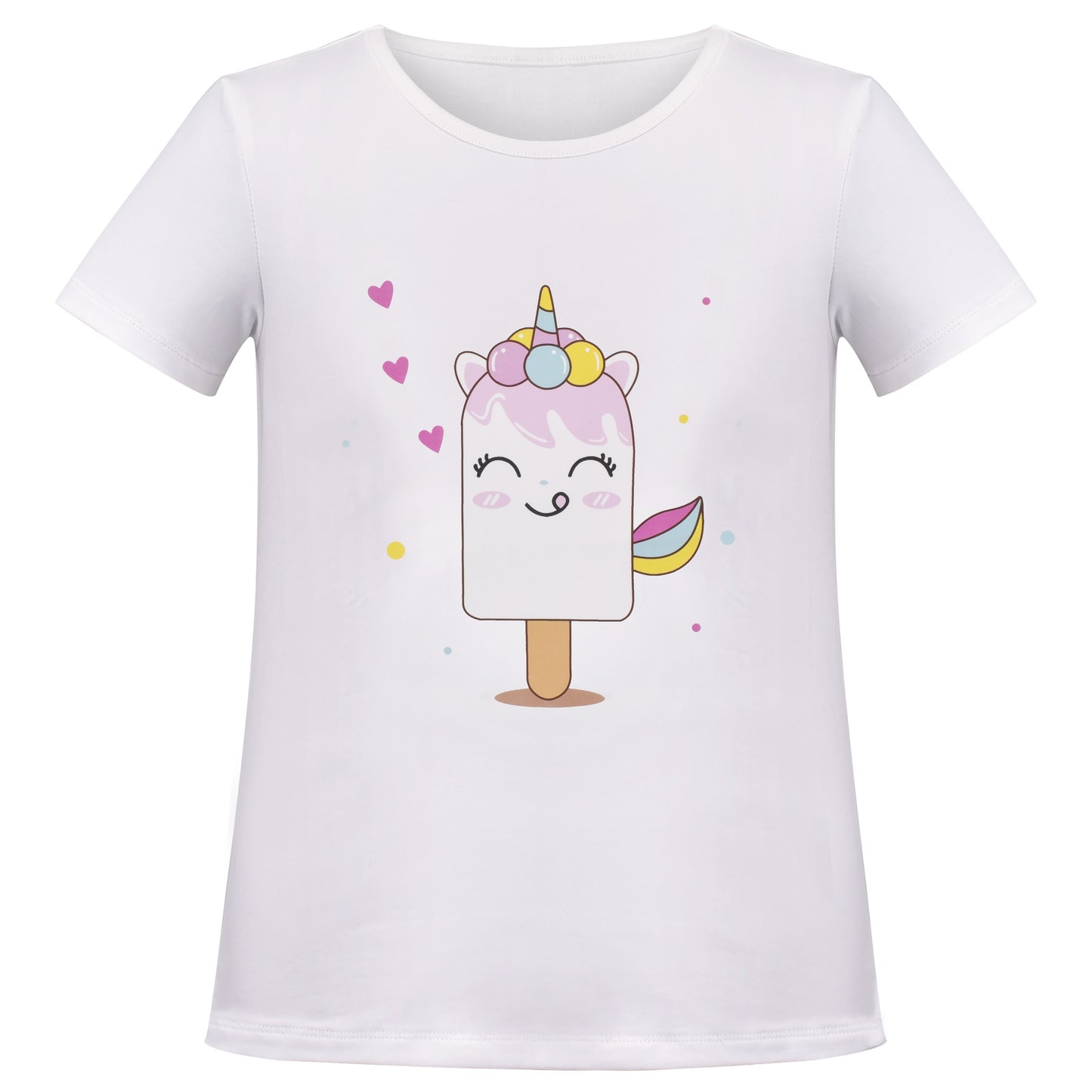 Girls Tee Shirt 2pc Set White Unicorn Rainbow Glitter Short Long Sleeve White