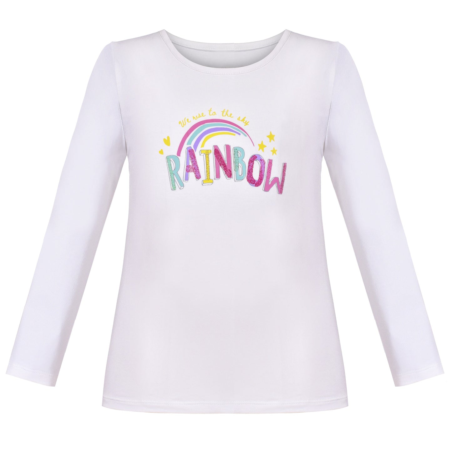Girls Tee Shirt 2pc Set White Unicorn Rainbow Glitter Short Long Sleeve White