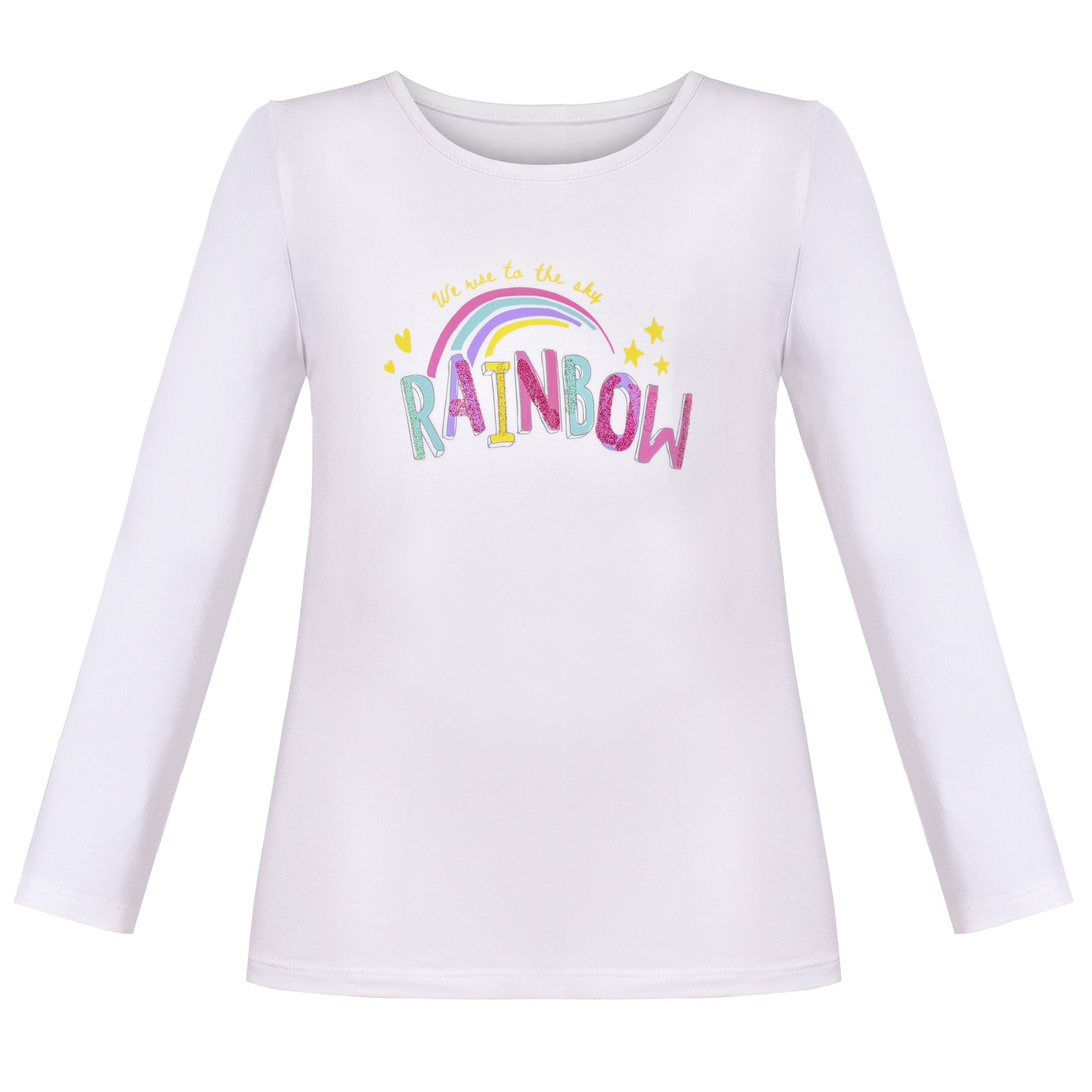 Girls Tee Shirt 2pc Set White Unicorn Rainbow Glitter Short Long Sleeve White
