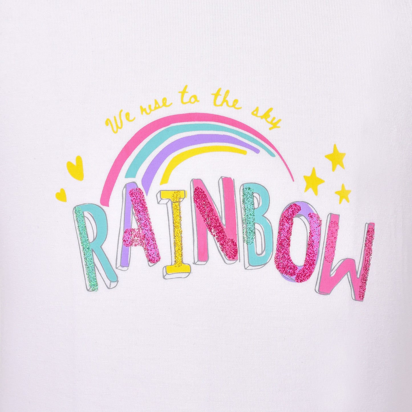 Girls Tee Shirt 2pc Set White Unicorn Rainbow Glitter Short Long Sleeve White