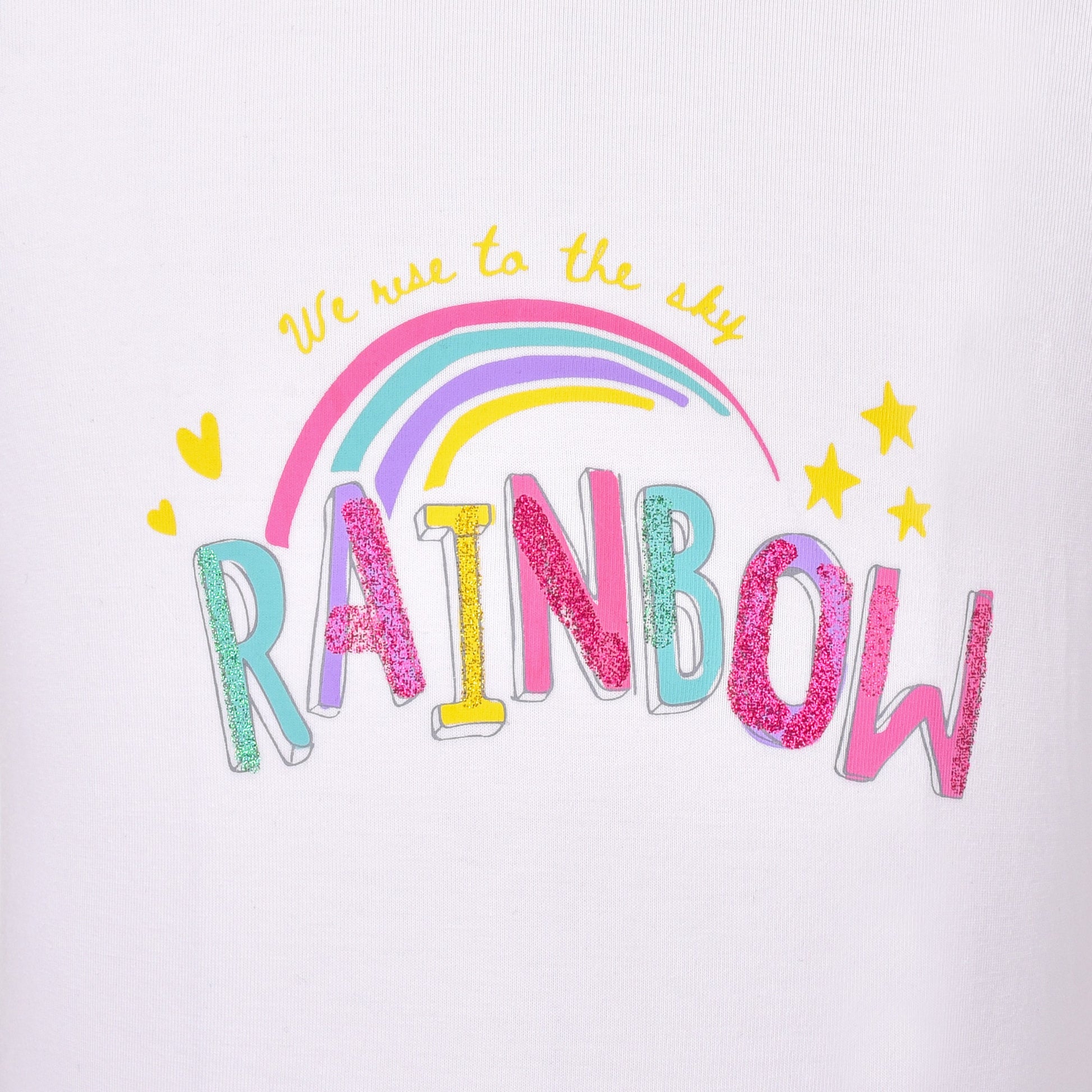 Girls Tee Shirt 2pc Set White Unicorn Rainbow Glitter Short Long Sleeve White