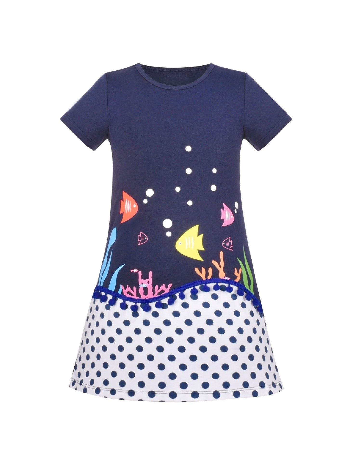 Girls Dress Tee Cotton Sunflower Petal Short Sleeve Blue