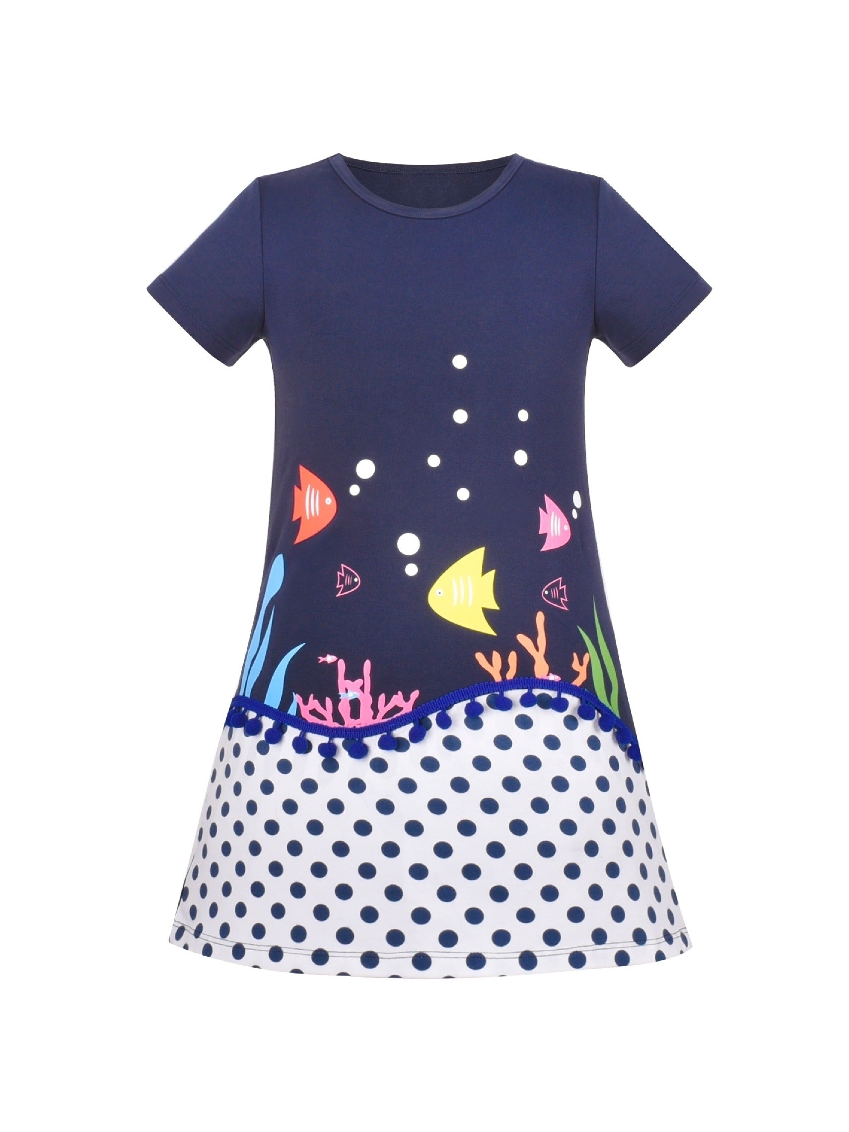 Girls Dress Tee Cotton Sunflower Petal Short Sleeve Blue