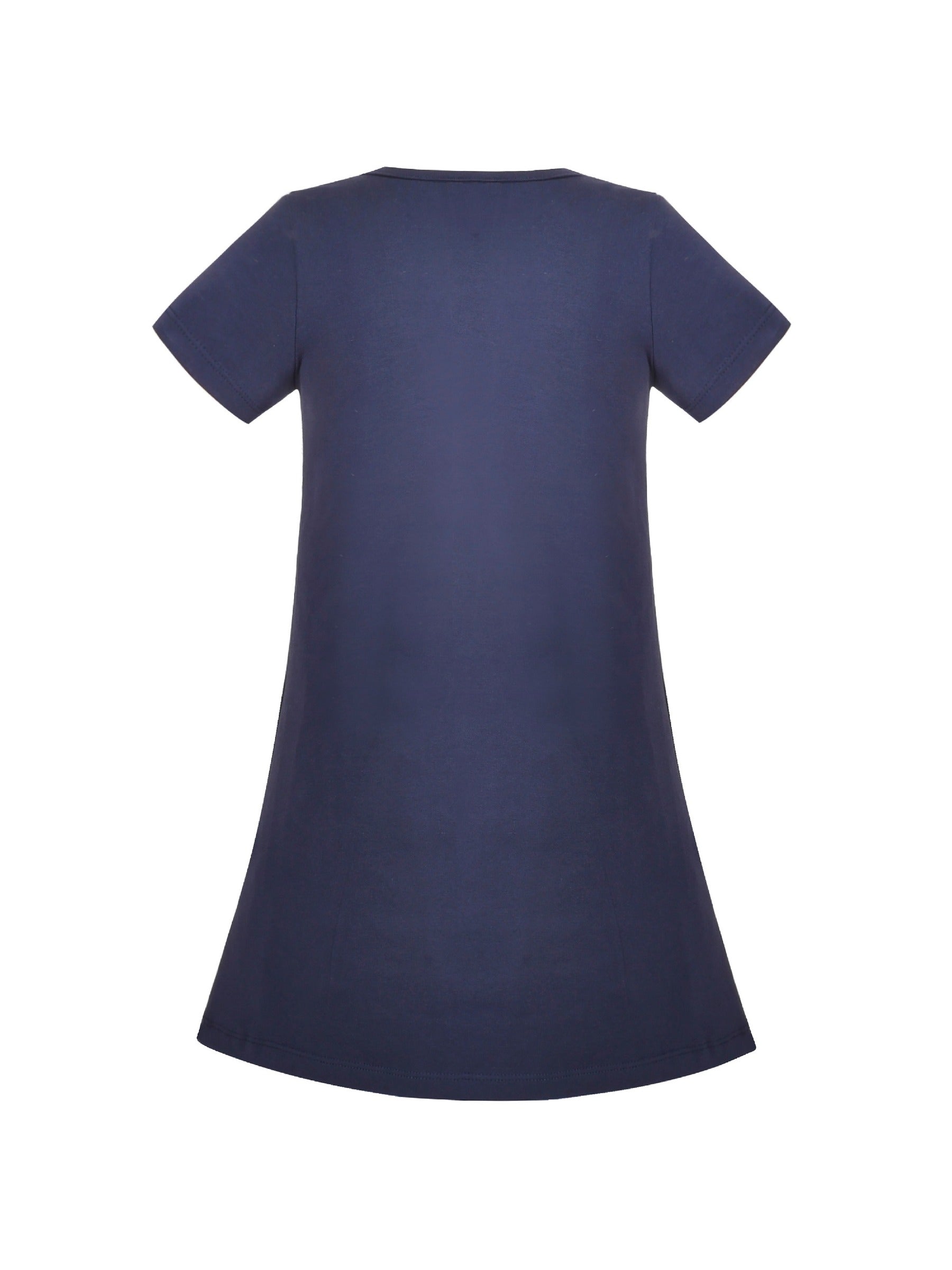 Girls Dress Tee Cotton Sunflower Petal Short Sleeve Blue