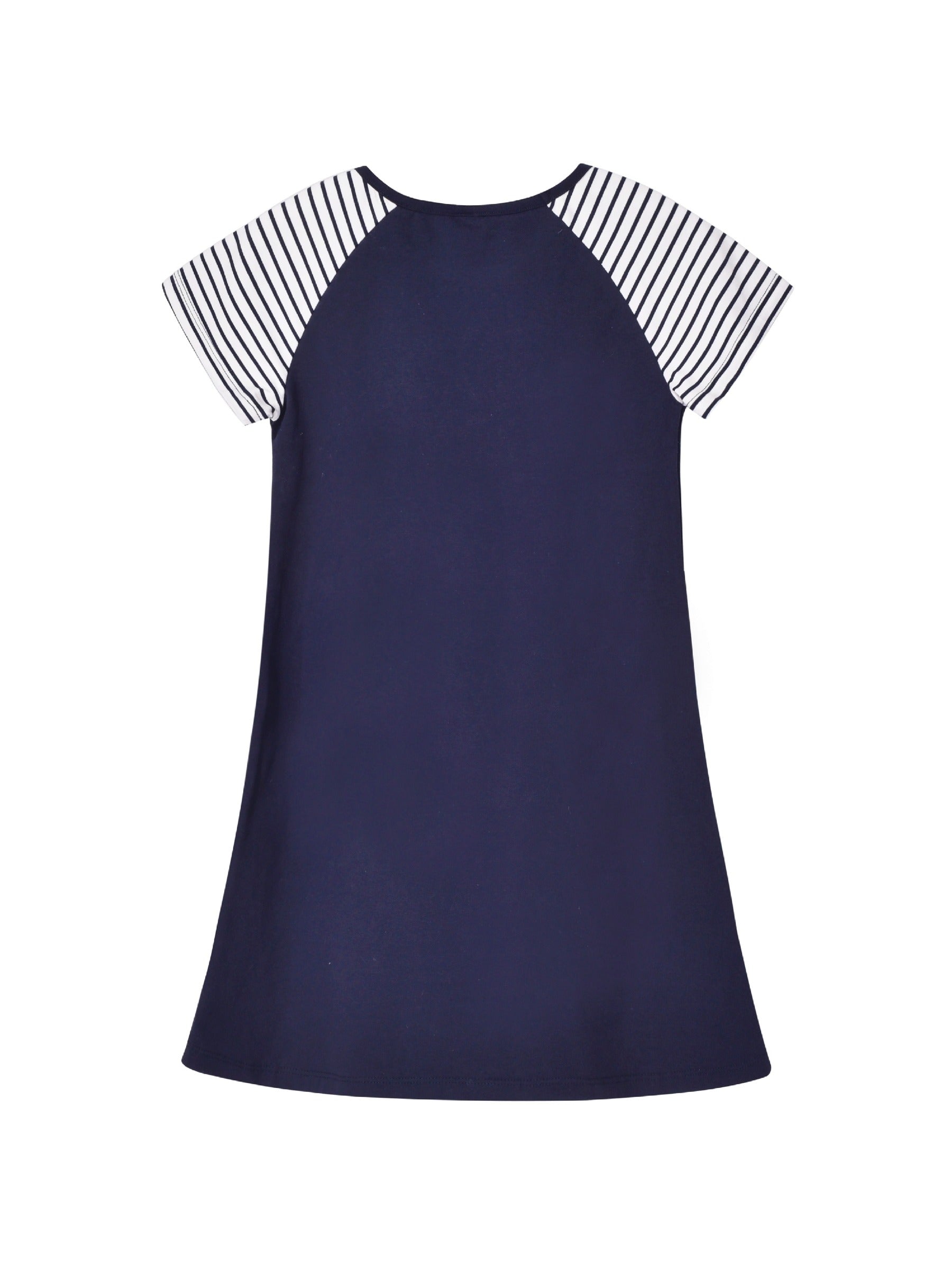 Girls Dress Tee Cotton Sunflower Petal Short Sleeve Blue