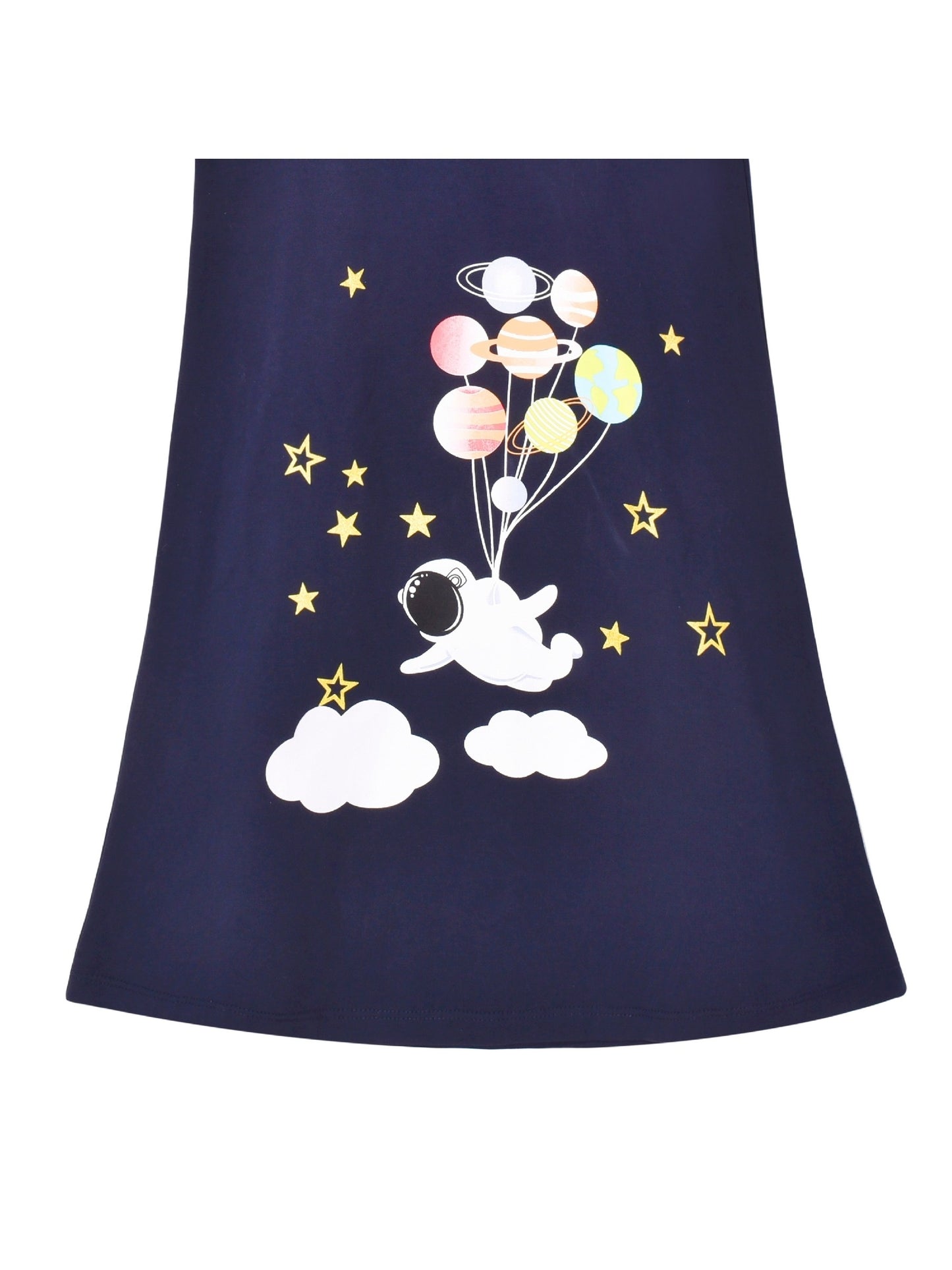 Girls Dress Tee Cotton Sunflower Petal Short Sleeve Blue