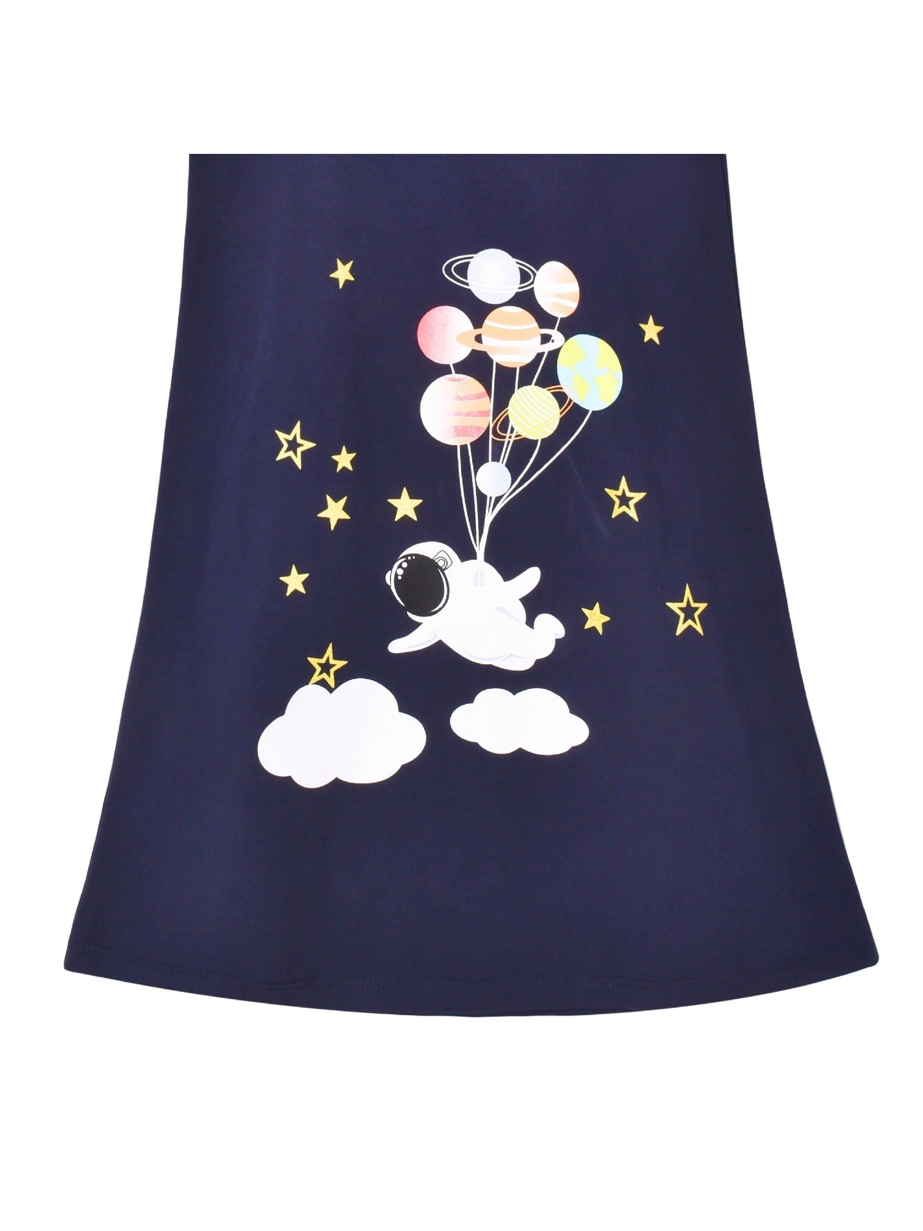 Girls Dress Tee Cotton Sunflower Petal Short Sleeve Blue