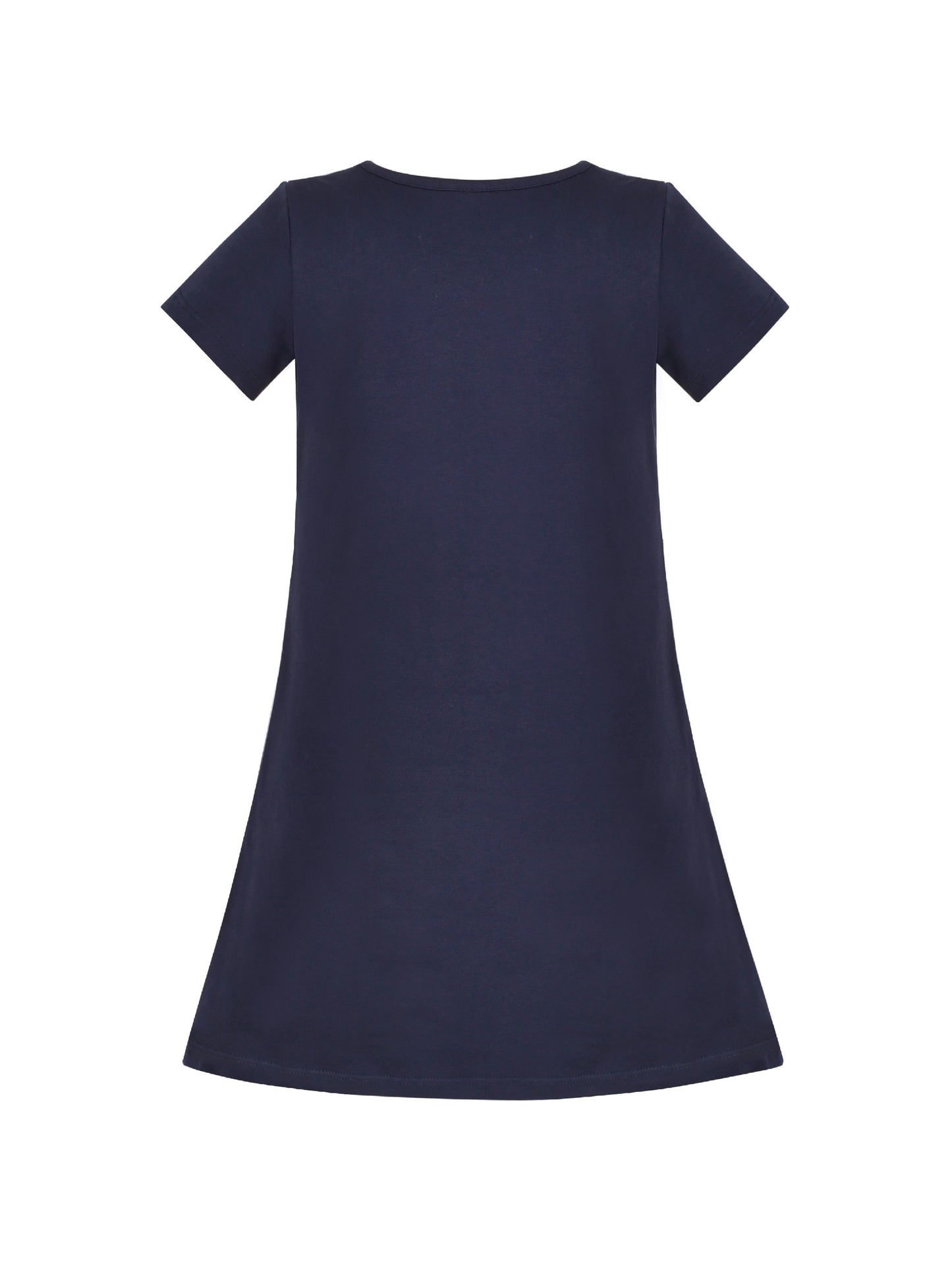 Girls Dress Tee Cotton Sunflower Petal Short Sleeve Blue