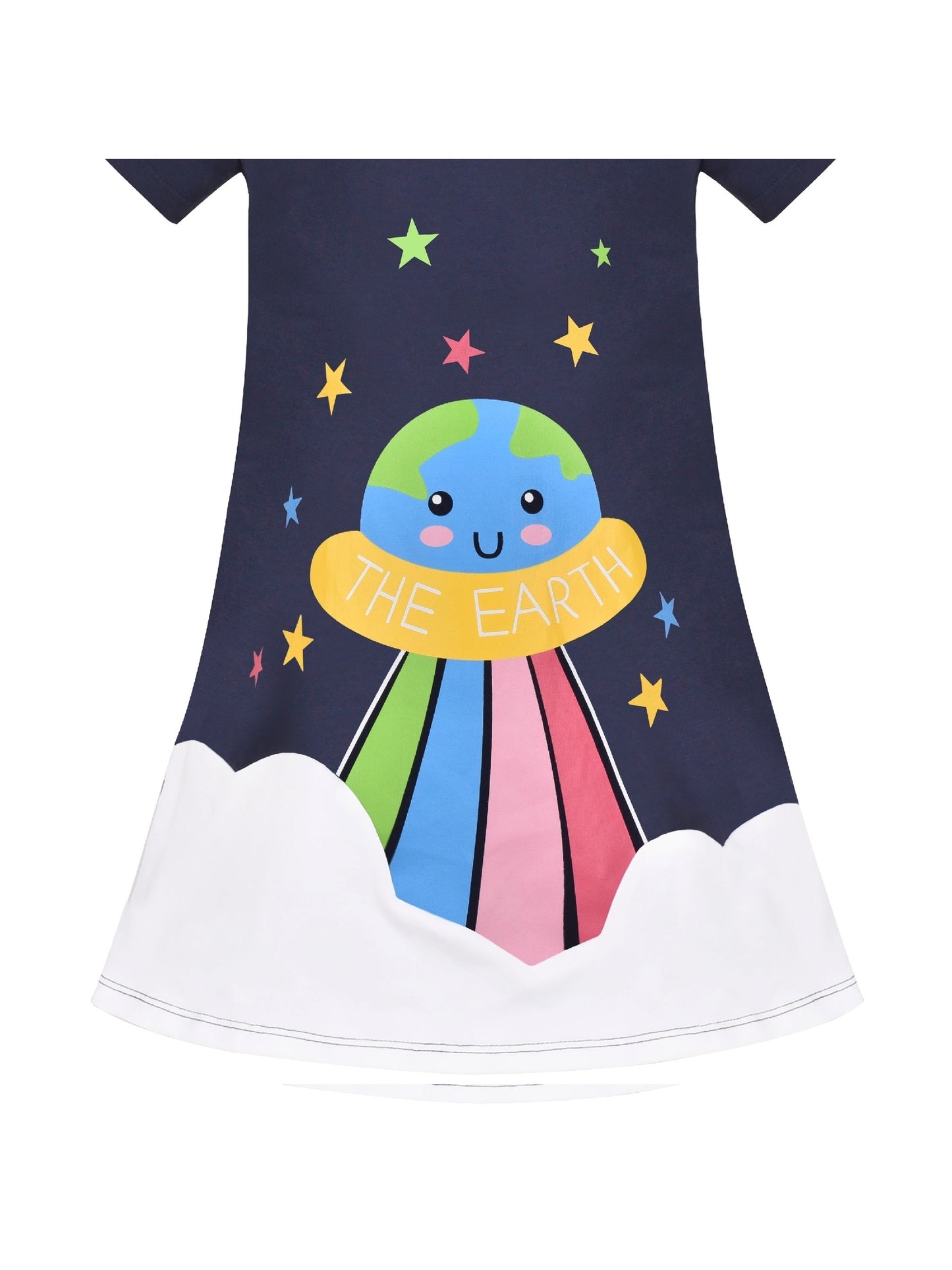 Girls Dress Tee Cotton Sunflower Petal Short Sleeve Blue