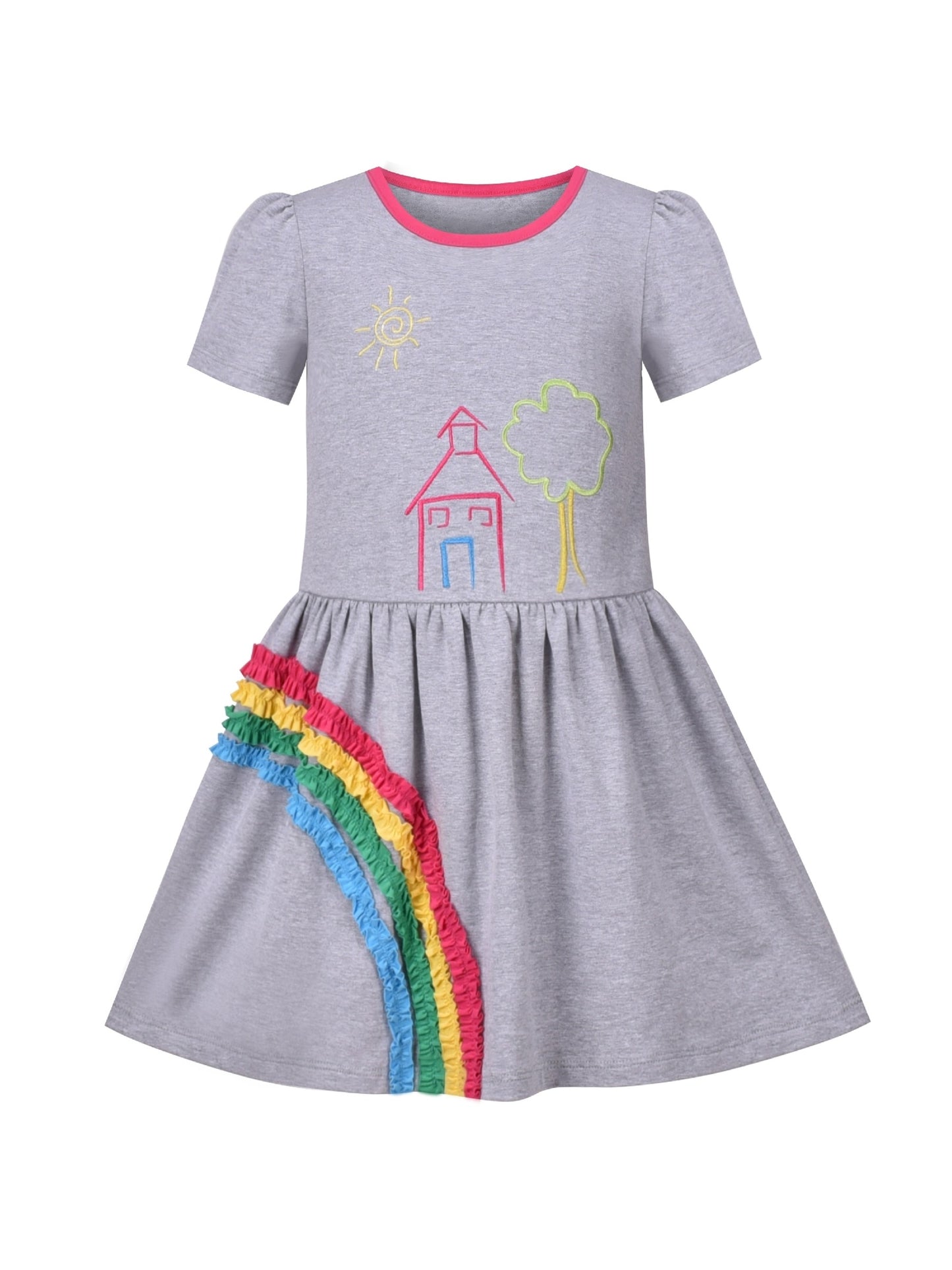 Girls Dress Blue Dot Rabbit Bunny Knitted Cotton Sundress Gray