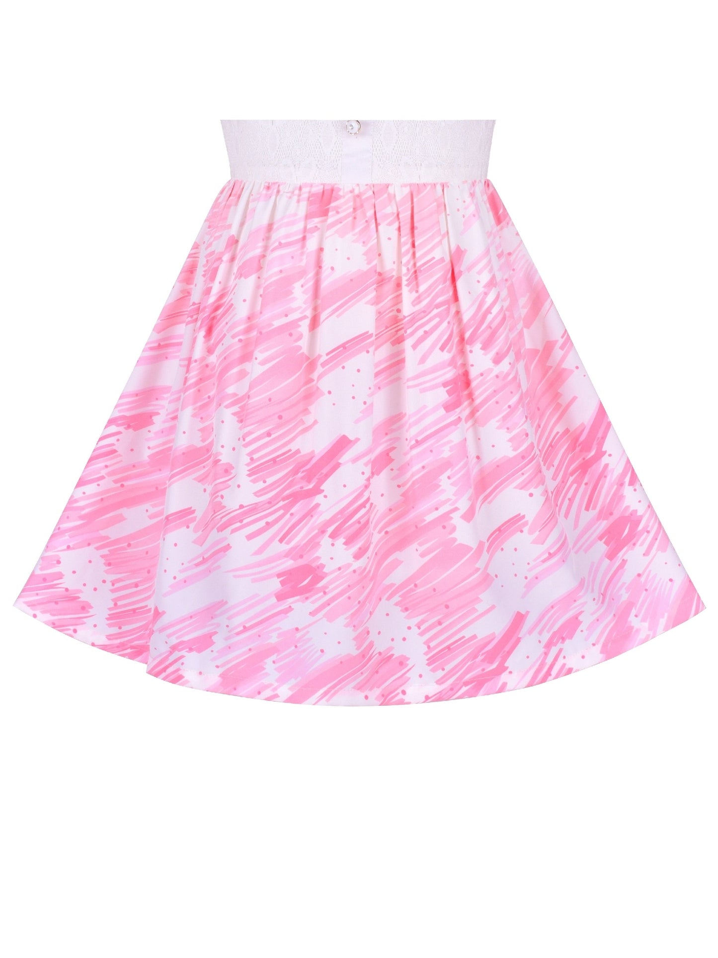 Girls Dress Pearl Button Pink Pointy Collar Lace Puff Sleeve Pink