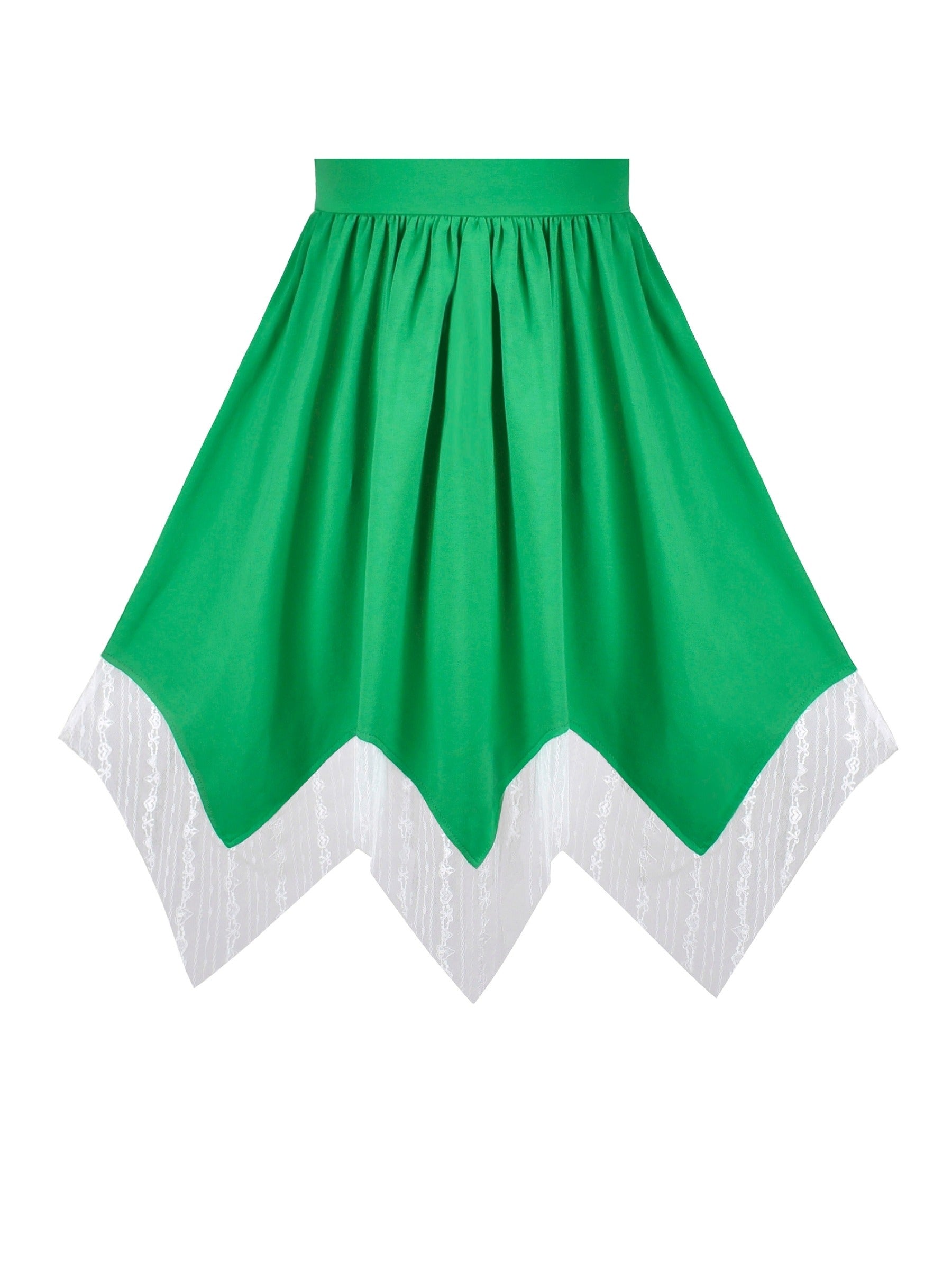 Girls Dress Sunflower Butterfly Hanky Hem Party Beach Necklace Sundress Green