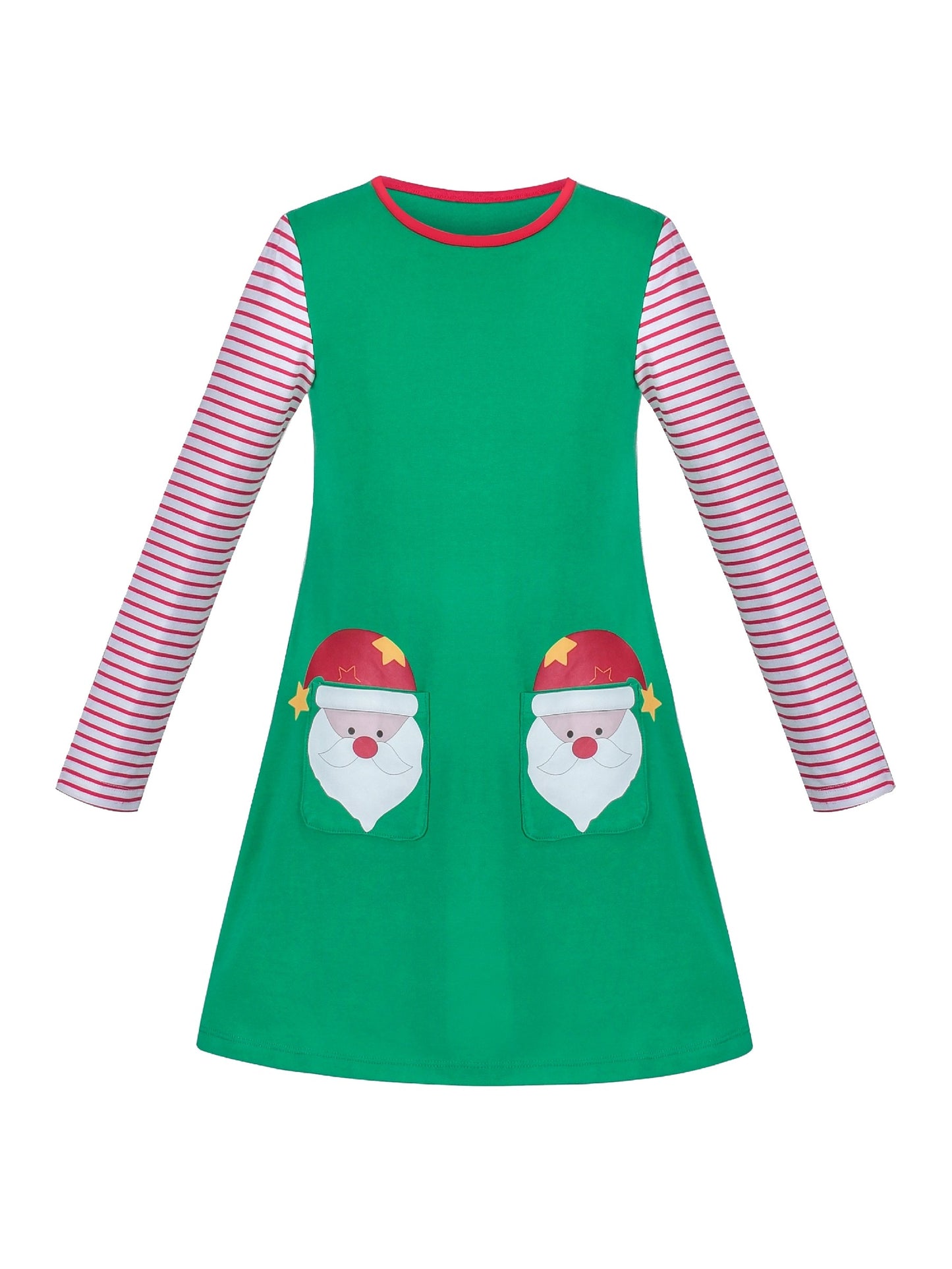 Girls Dress Red Christmas Stockings Xmas Candy Canes New Year Green