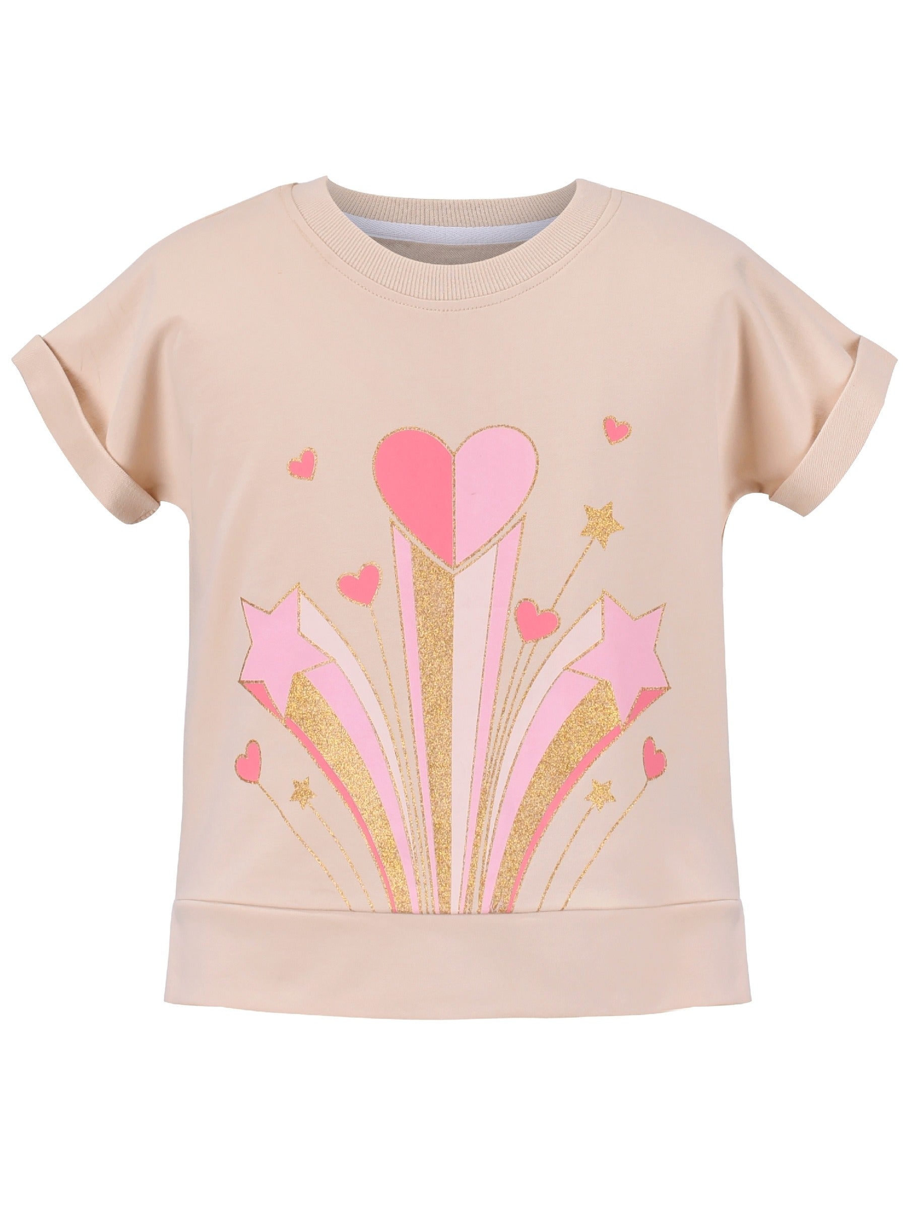 Girls Tee Sport Clothing Outfit Set Glitter Heart s Short Sleeve Beige