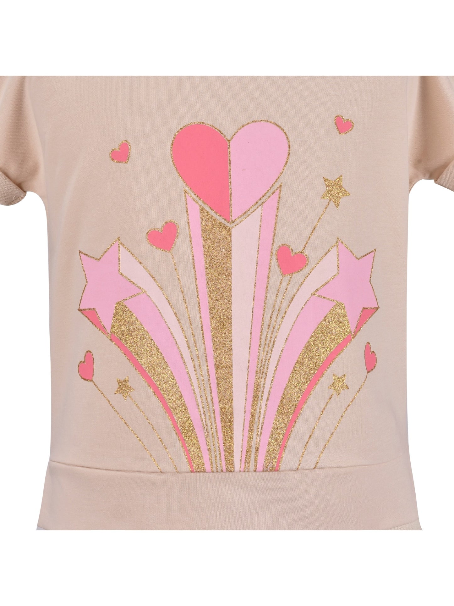 Girls Tee Sport Clothing Outfit Set Glitter Heart s Short Sleeve Beige