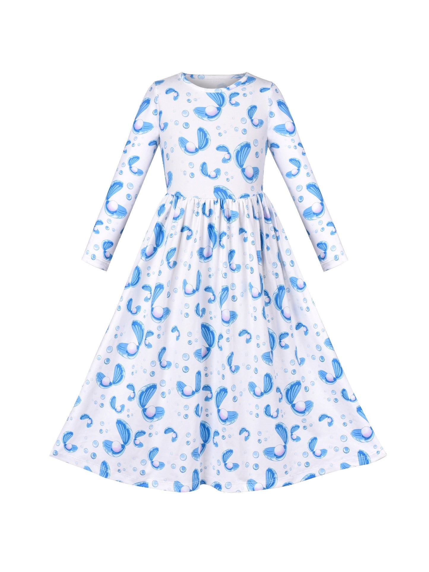 Girls Dress Maxi Christmas Long Sleeve Casual V-neck Bow Tie Blue