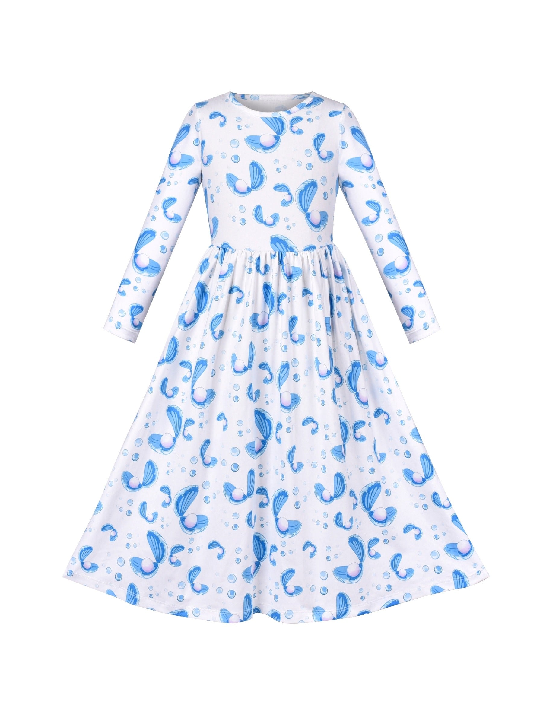 Girls Dress Maxi Christmas Long Sleeve Casual V-neck Bow Tie Blue