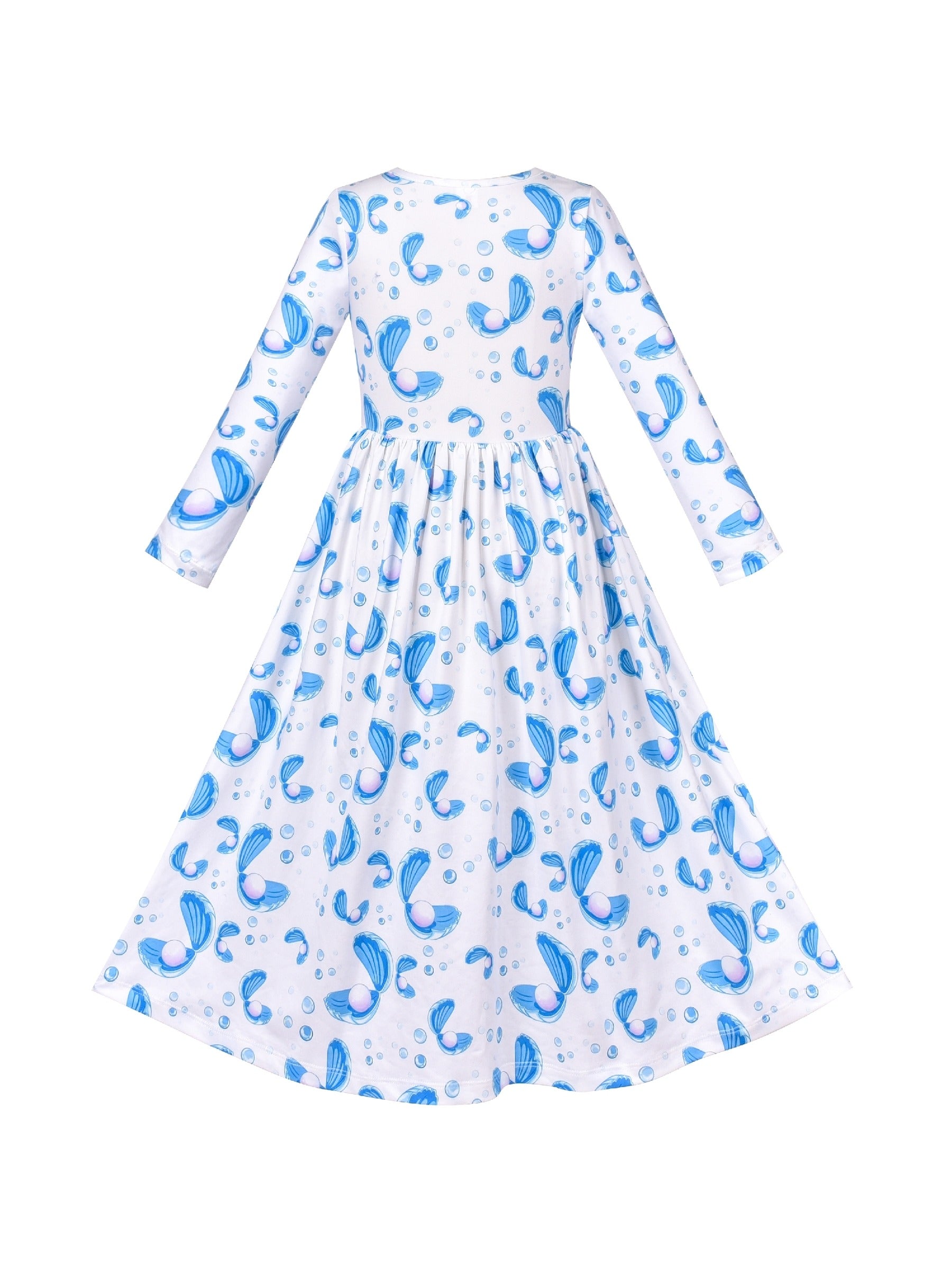 Girls Dress Maxi Christmas Long Sleeve Casual V-neck Bow Tie Blue