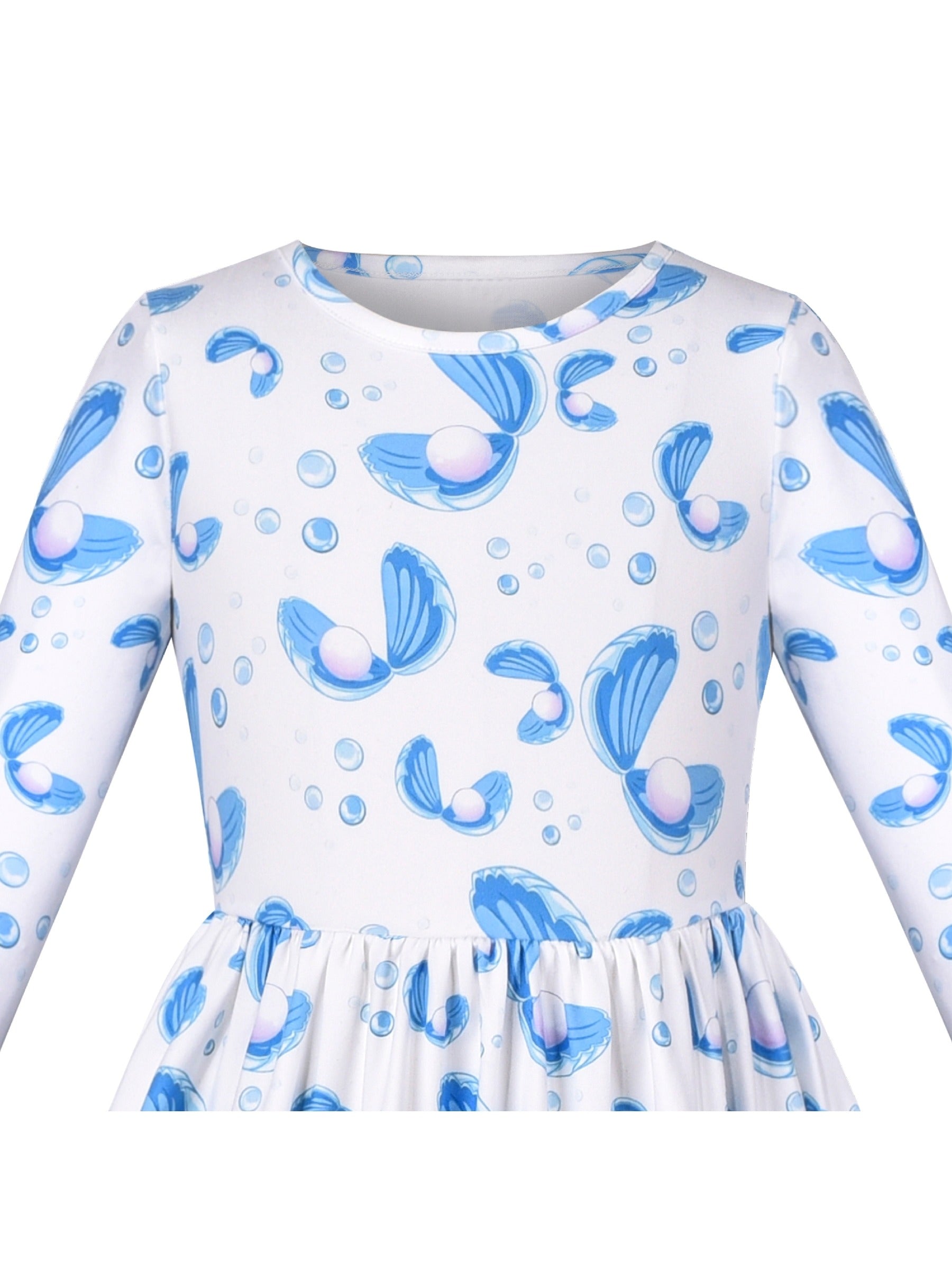 Girls Dress Maxi Christmas Long Sleeve Casual V-neck Bow Tie Blue