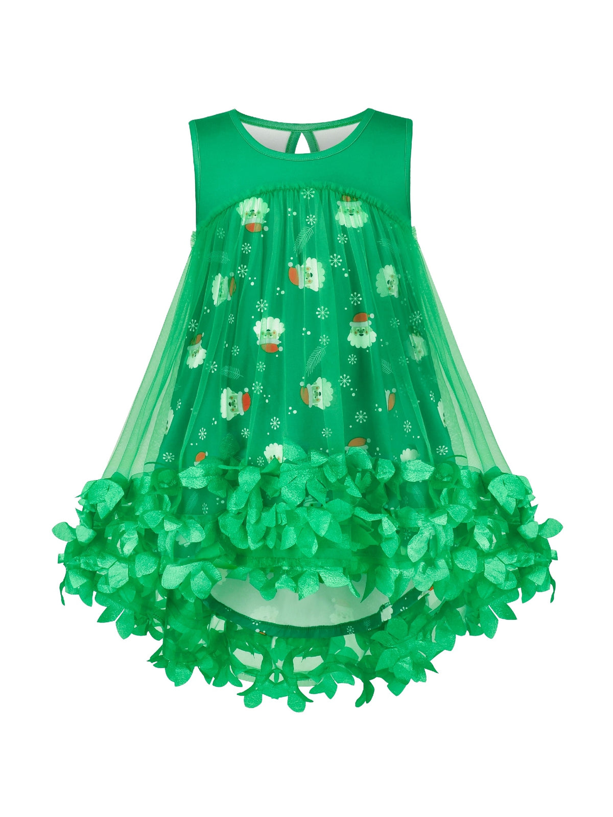 Girls Dress Turquoise Dimensional Flower Birthday Wedding Dress - Green Santa