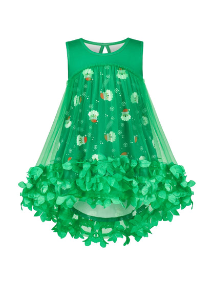 Girls Dress Turquoise Dimensional Flower Birthday Wedding Dress - Green Santa