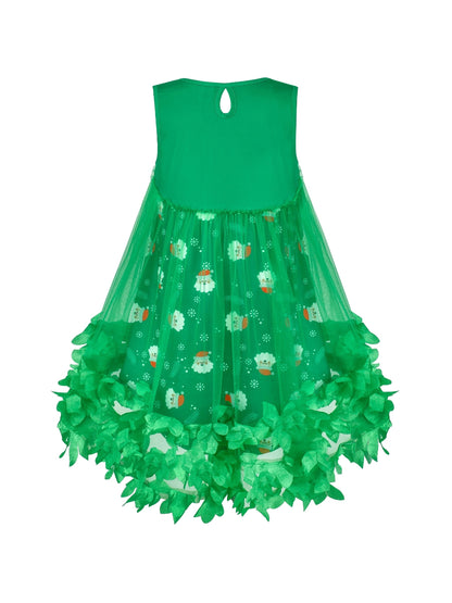 Girls Dress Turquoise Dimensional Flower Birthday Wedding Dress - Green Santa