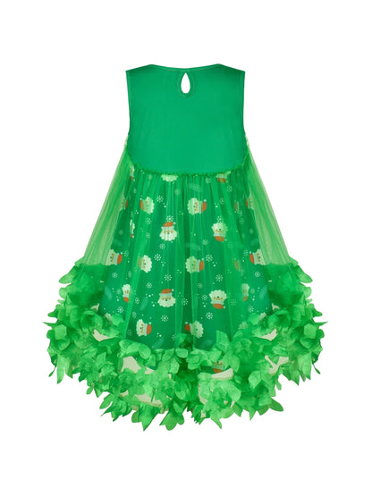 Girls Dress Turquoise Dimensional Flower Birthday Wedding Dress - Green Santa
