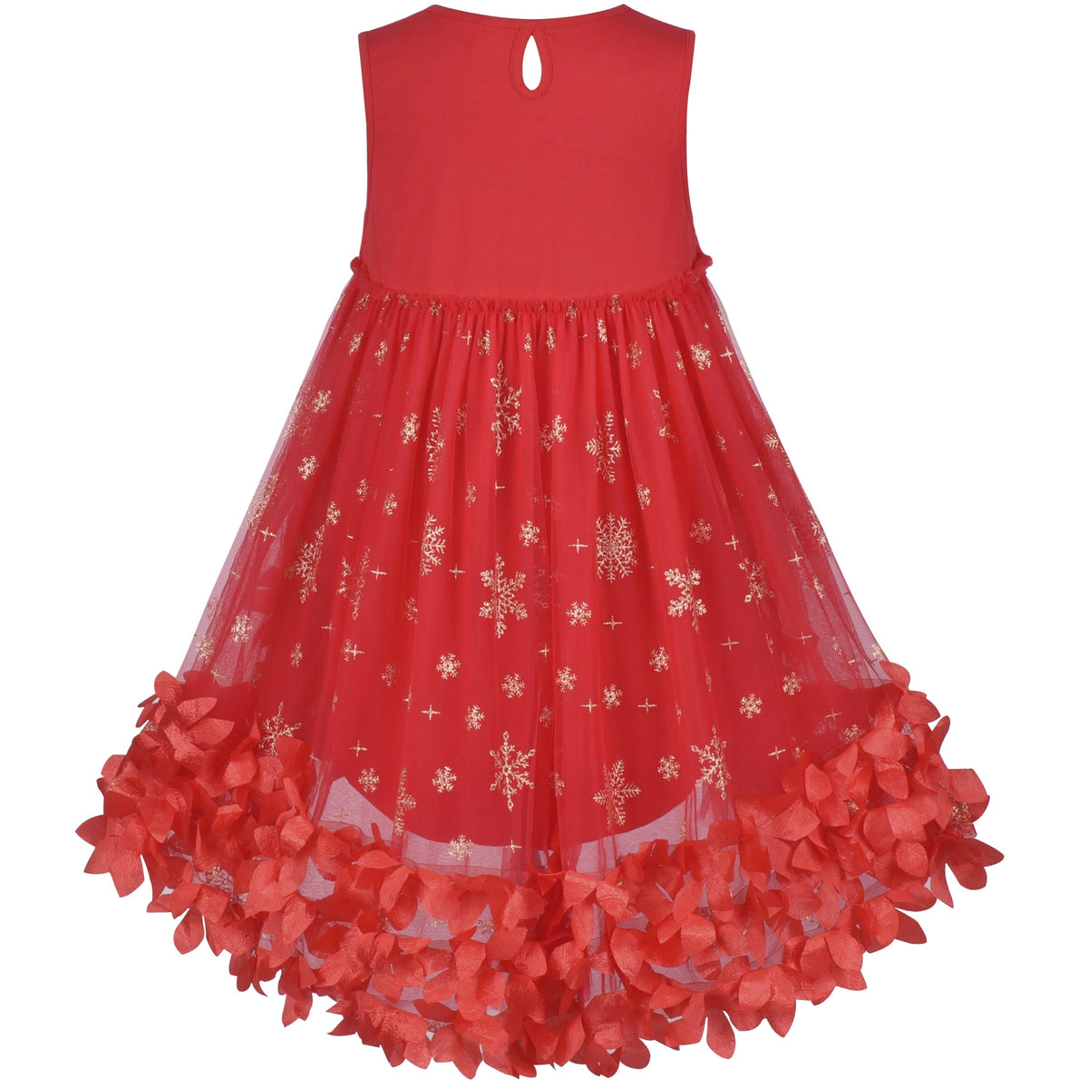 Girls Dress Turquoise Dimensional Flower Birthday Wedding Dress - Red