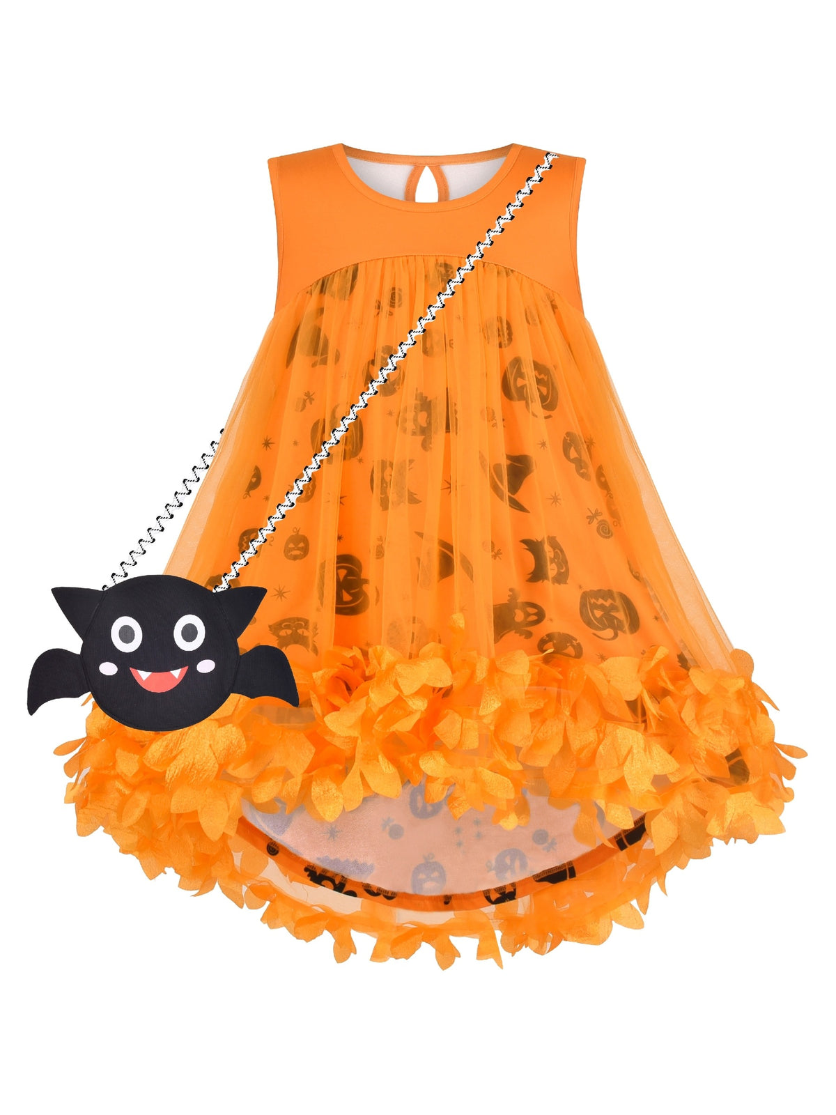 Girls Dress Turquoise Dimensional Flower Birthday Wedding Dress - Orange