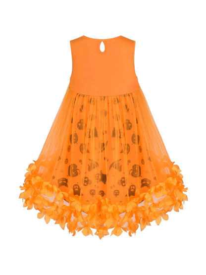 Girls Dress Turquoise Dimensional Flower Birthday Wedding Dress - Orange