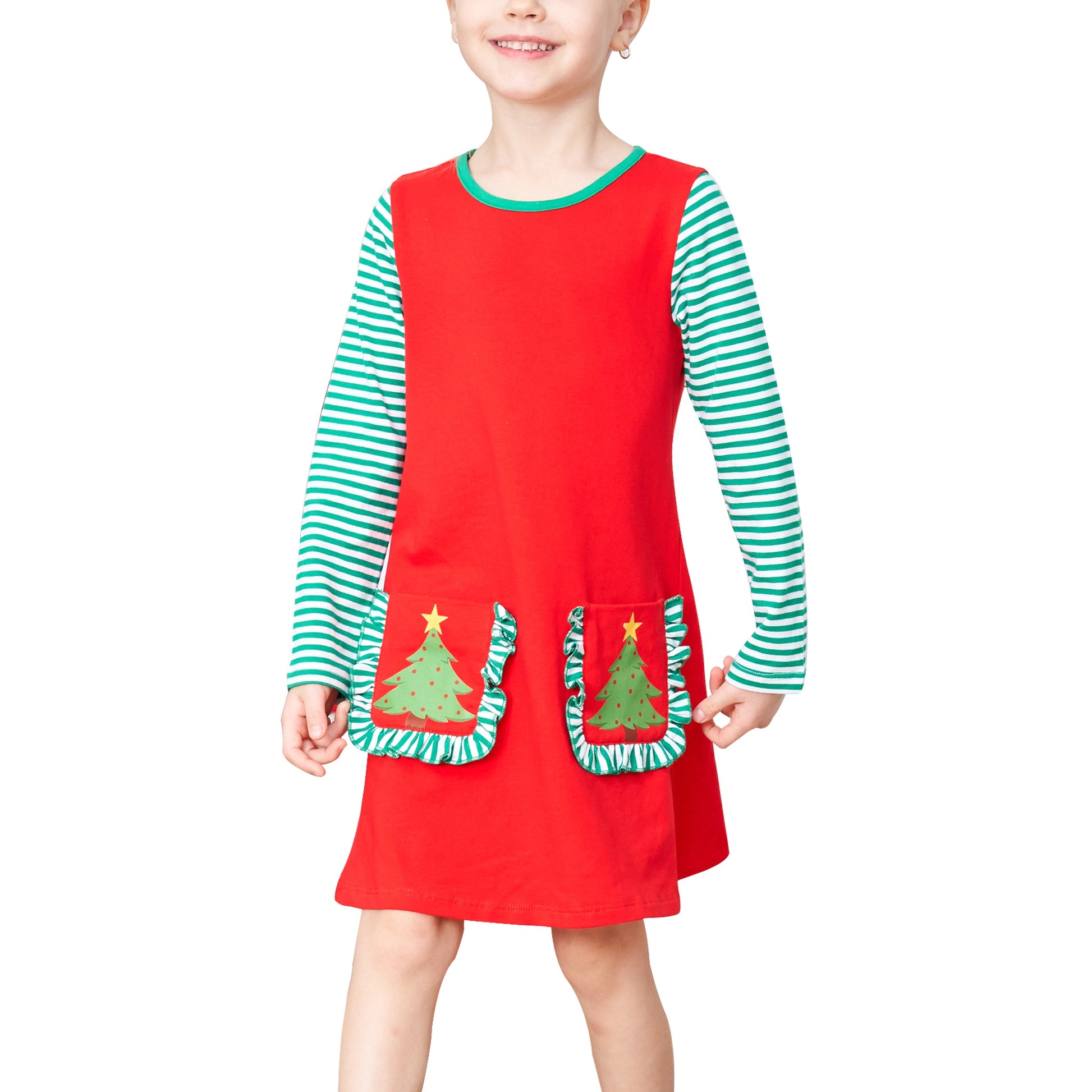 Girls Dress Red Christmas Stockings Xmas Candy Canes New Year Red