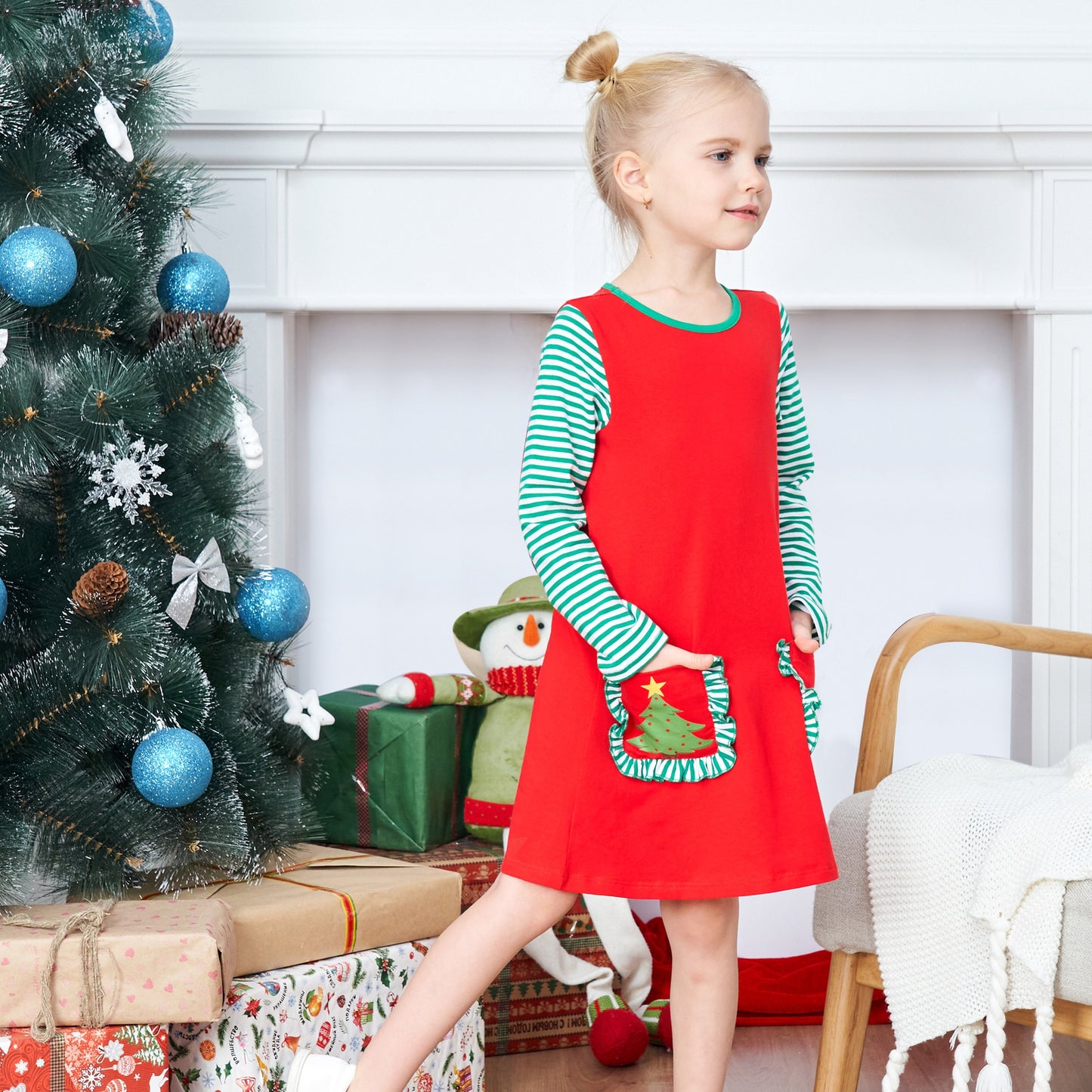 Girls Dress Red Christmas Stockings Xmas Candy Canes New Year Red