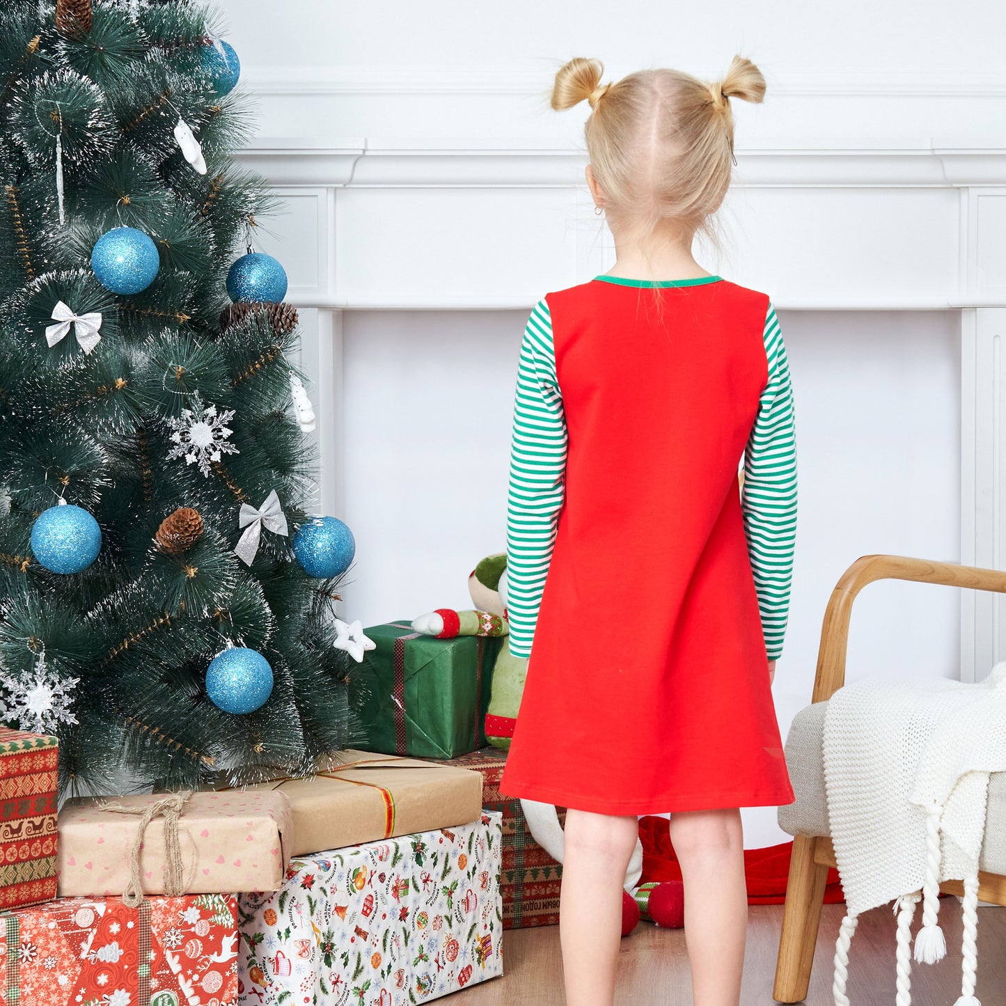 Girls Dress Red Christmas Stockings Xmas Candy Canes New Year Red