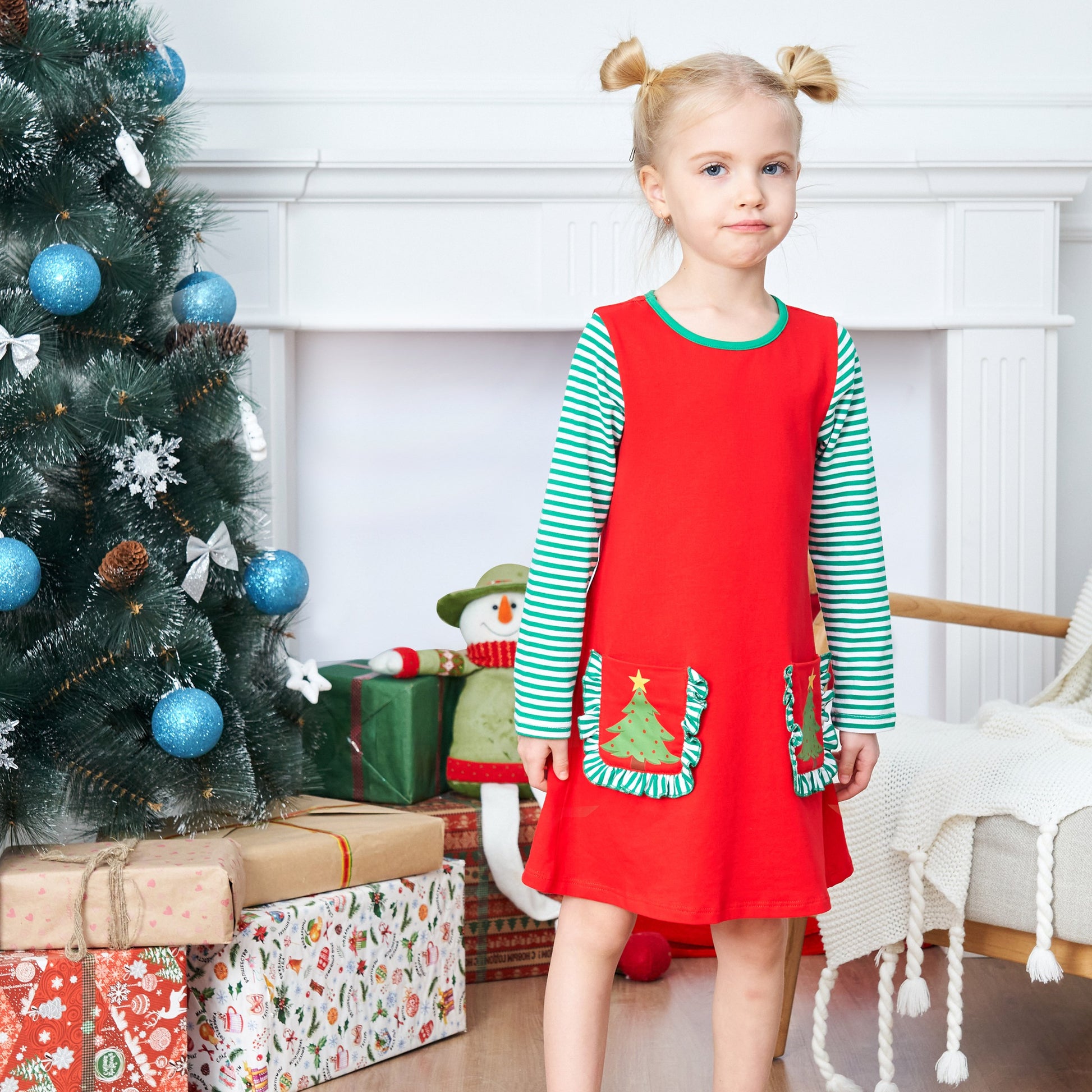Girls Dress Red Christmas Stockings Xmas Candy Canes New Year Red