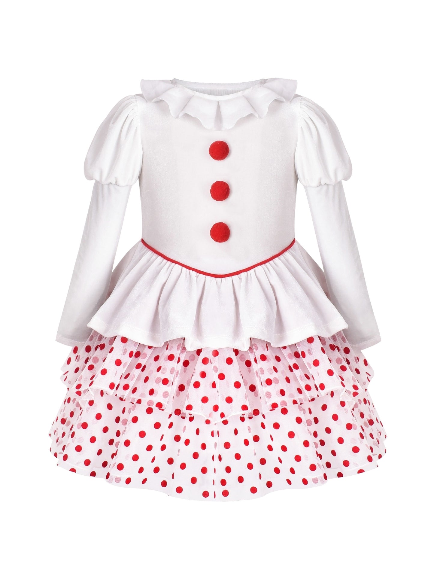 Girls Dress 2-in-1 Christmas Ruffle Polka Dot long Sleeve Clown Set White