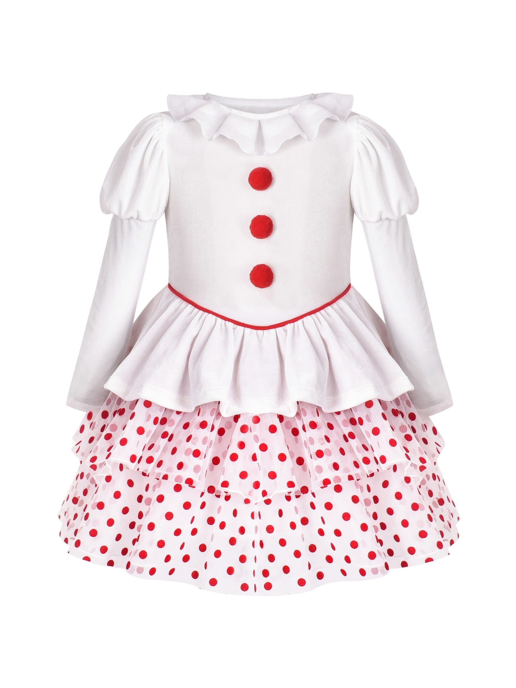 Girls Dress 2-in-1 Christmas Ruffle Polka Dot long Sleeve Clown Set White