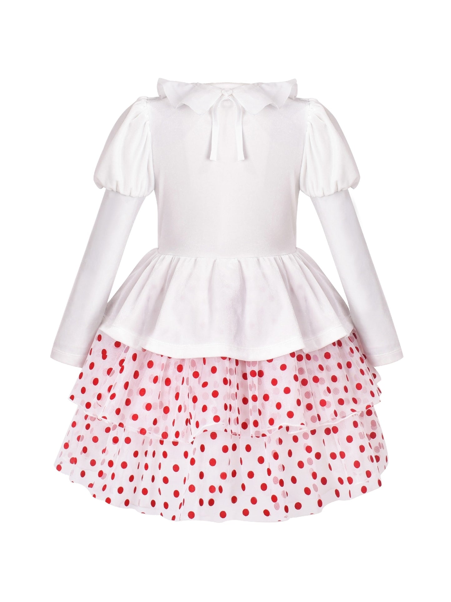 Girls Dress 2-in-1 Christmas Ruffle Polka Dot long Sleeve Clown Set White