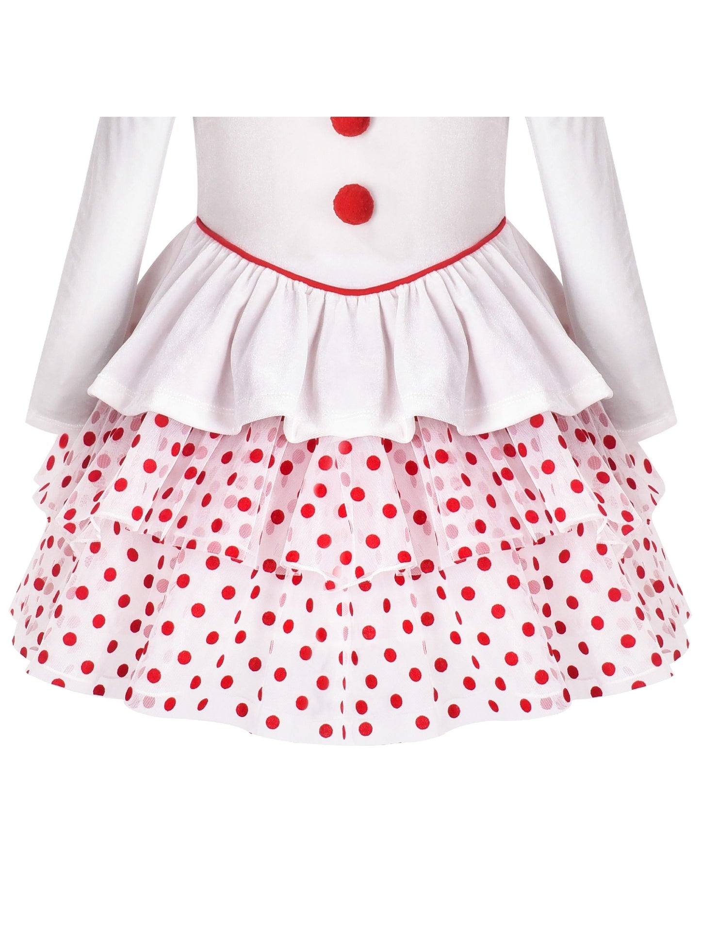 Girls Dress 2-in-1 Christmas Ruffle Polka Dot long Sleeve Clown Set White