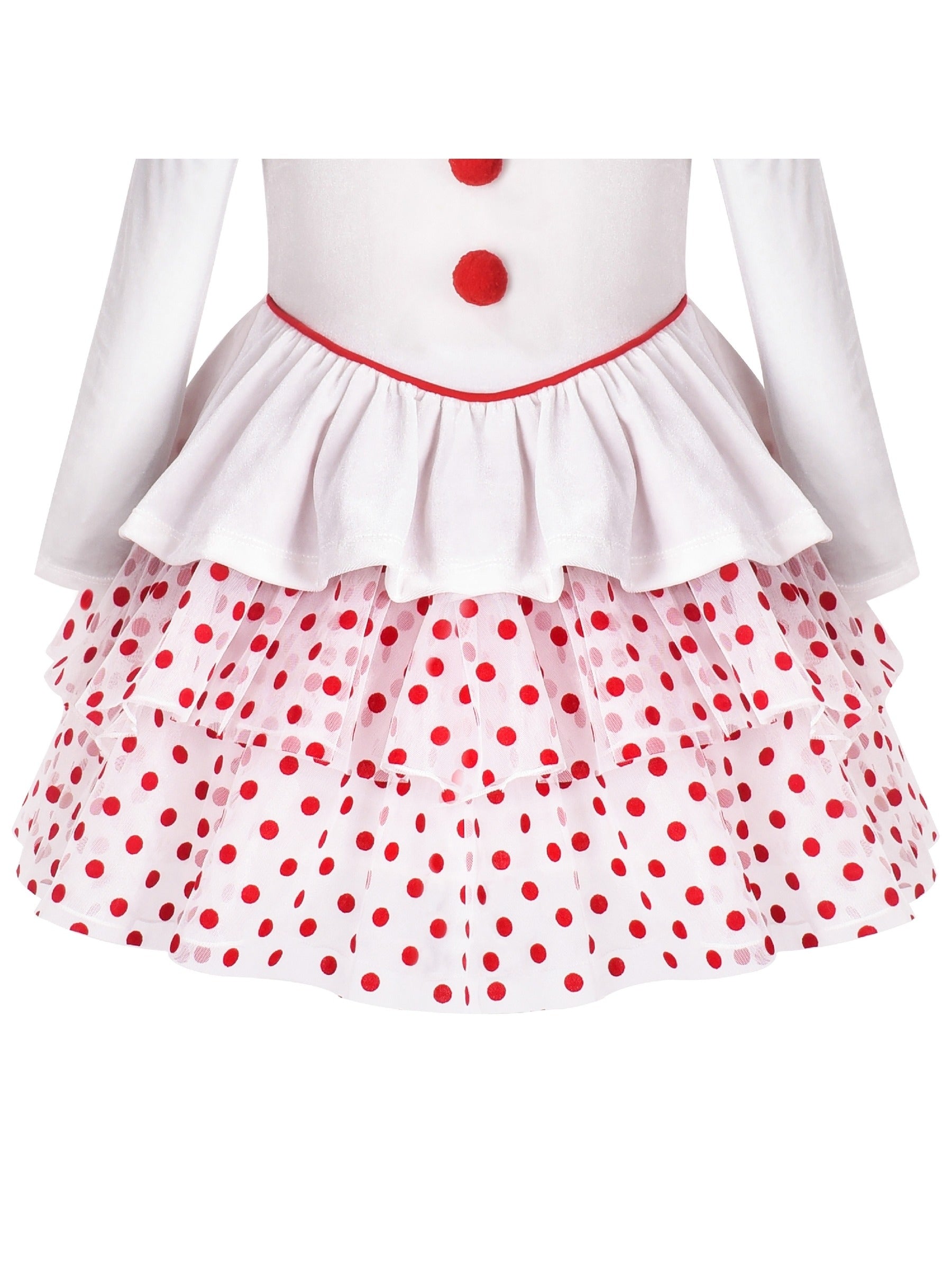 Girls Dress 2-in-1 Christmas Ruffle Polka Dot long Sleeve Clown Set White