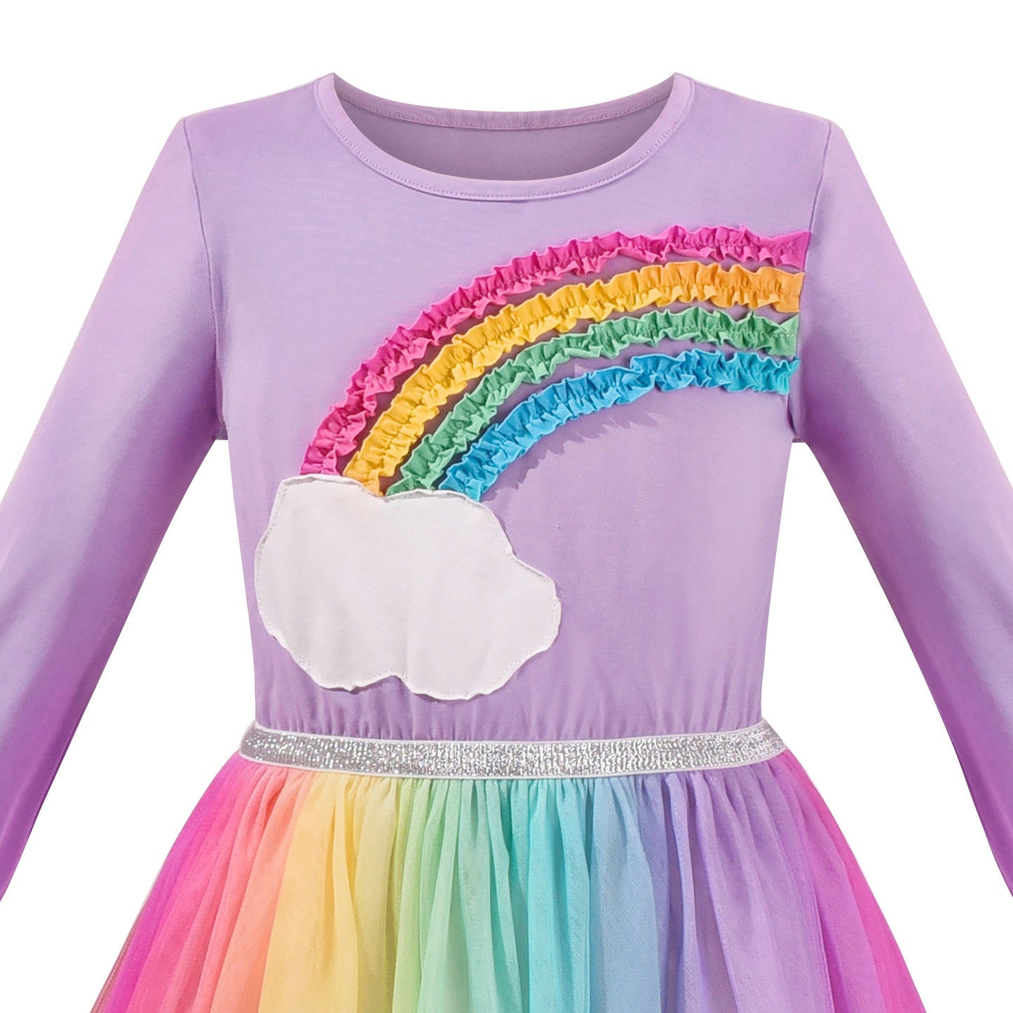Girls Dress Rainbow Colorful Tulle Skirt Long Sleeve Holiday Party Purple