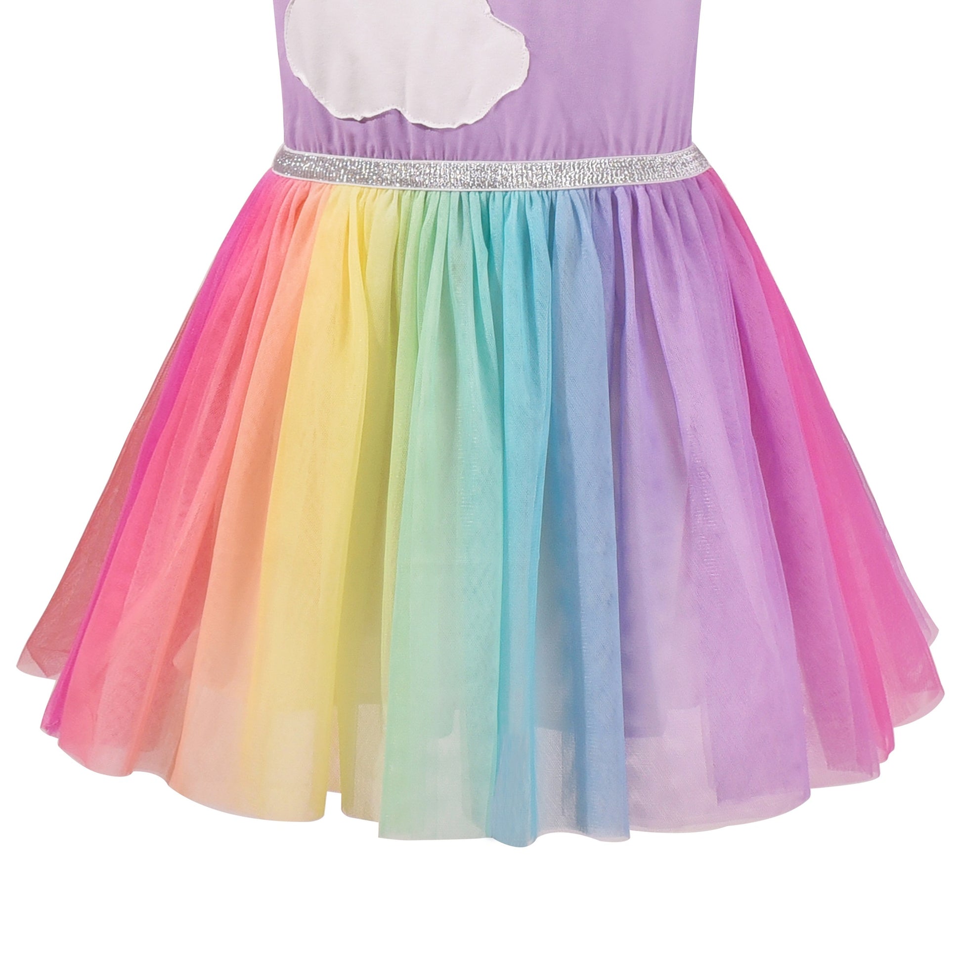 Girls Dress Rainbow Colorful Tulle Skirt Long Sleeve Holiday Party Purple