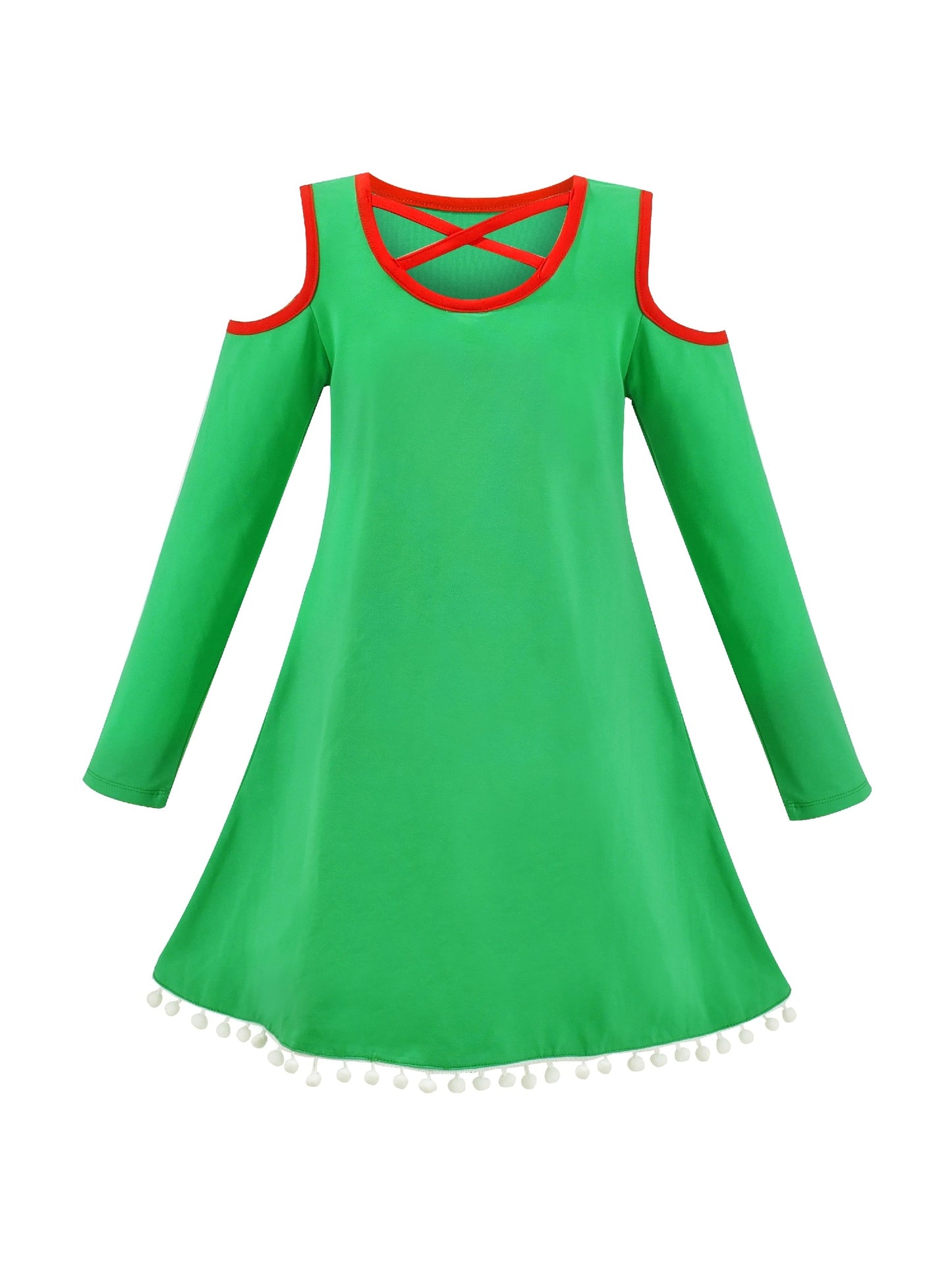 Girls Dress Red Christmas Stockings Xmas Candy Canes New Year Green