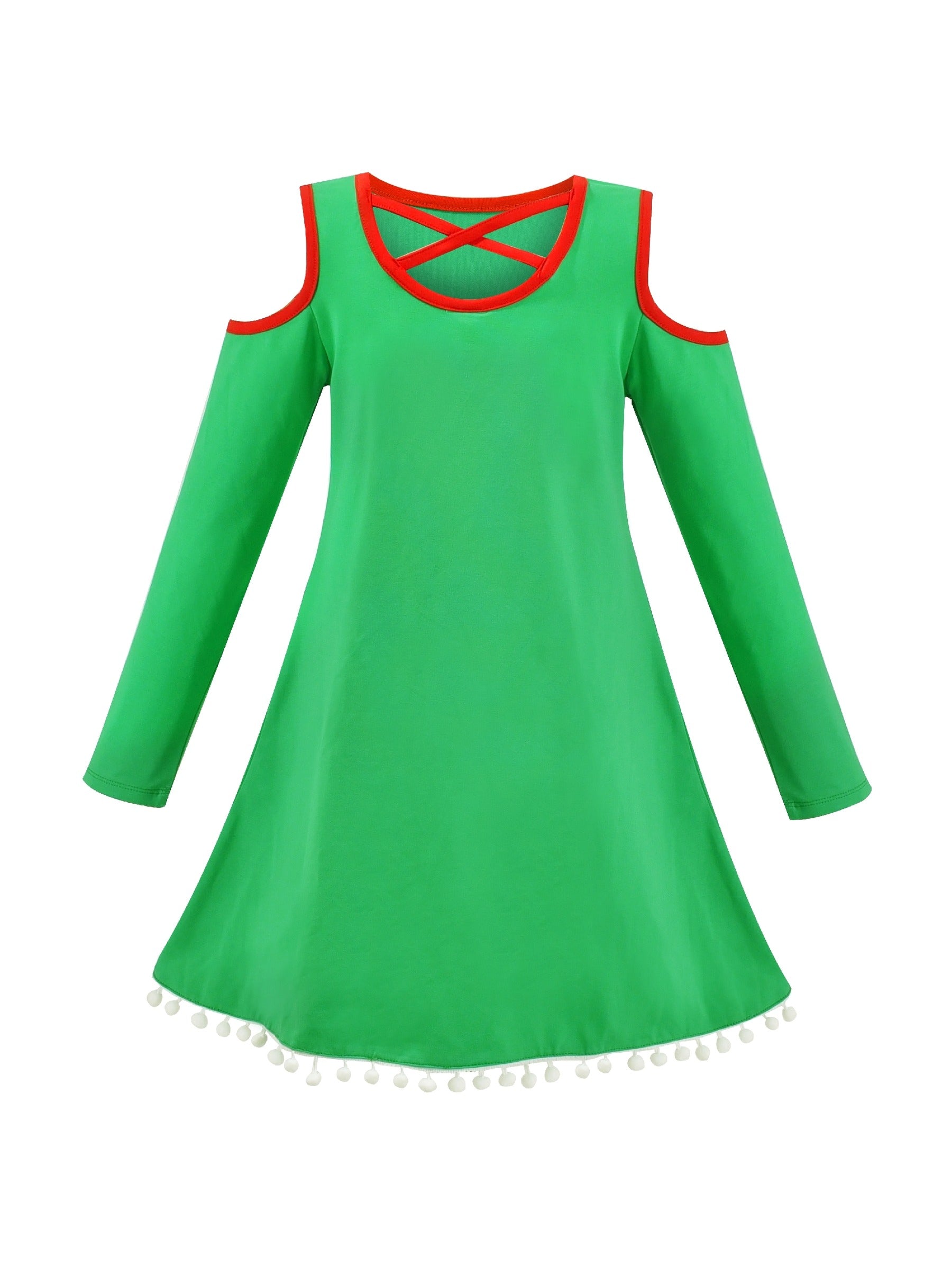 Girls Dress Red Christmas Stockings Xmas Candy Canes New Year Green