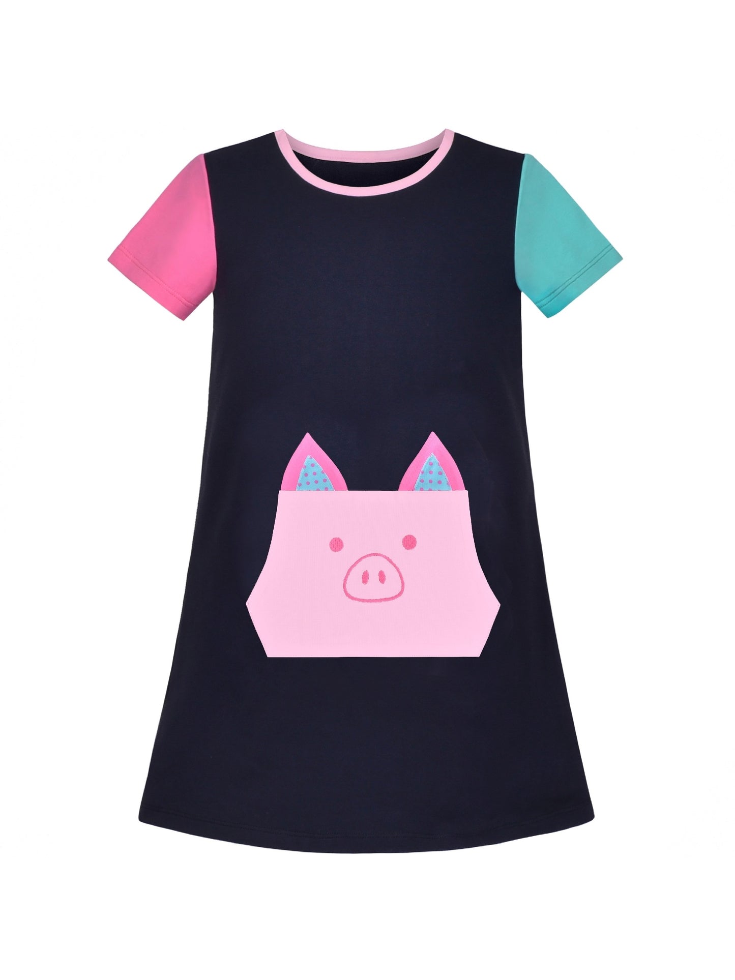 Girls Dress Tee Cotton Sunflower Petal Short Sleeve Blue