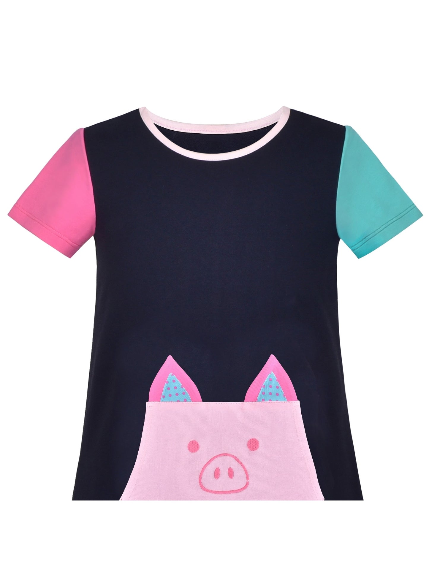 Girls Dress Tee Cotton Sunflower Petal Short Sleeve Blue