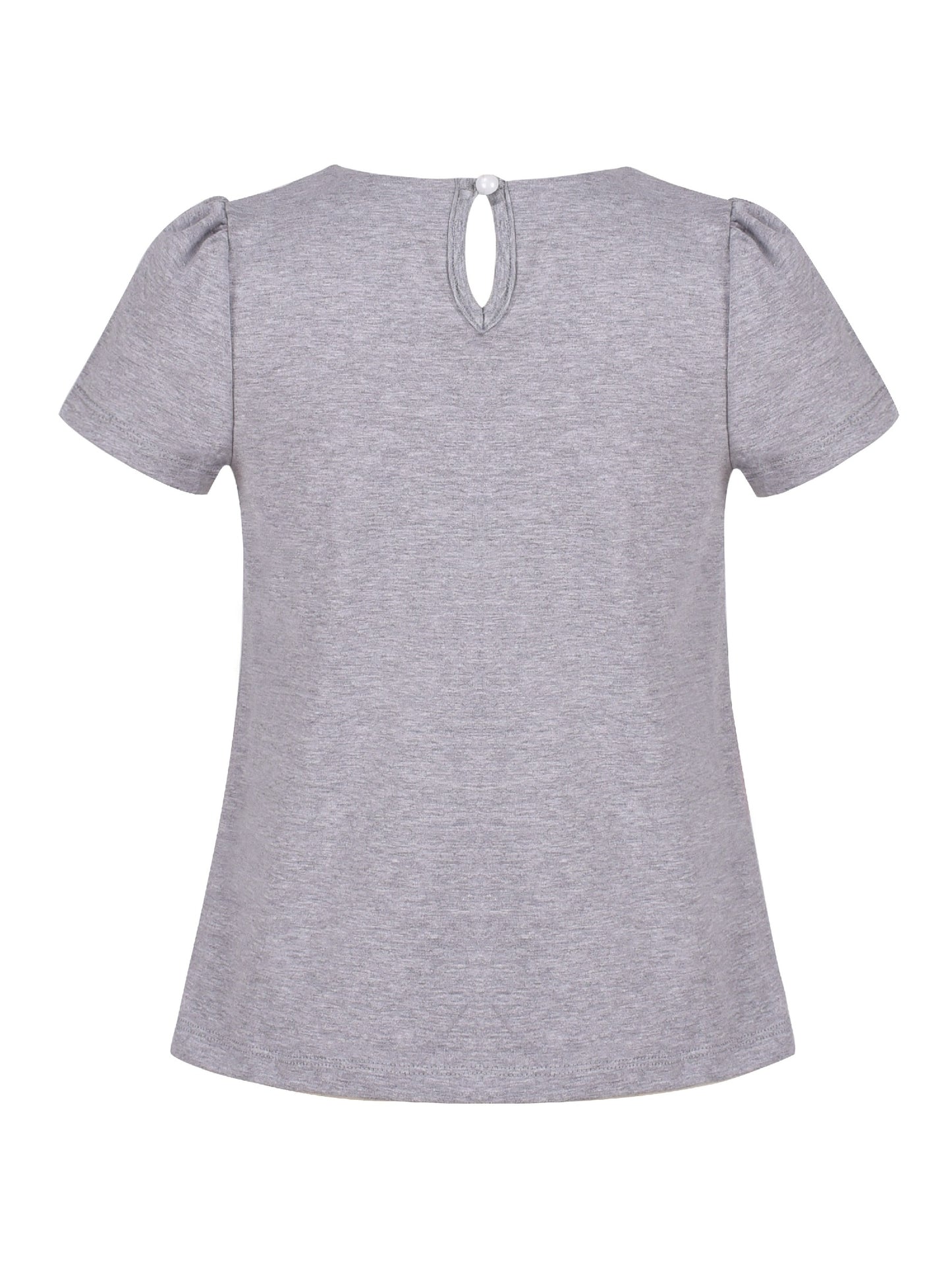 Girls Short Sleeve Tee T-Shirt Gray Butterfly Collar Cotton Gray