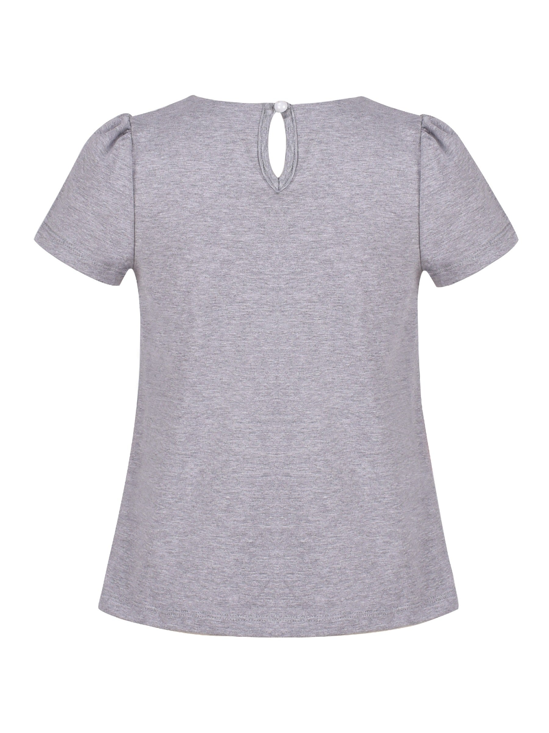 Girls Short Sleeve Tee T-Shirt Gray Butterfly Collar Cotton Gray